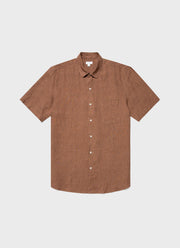 Men's Short Sleeve Linen Shirt in Gingerbread