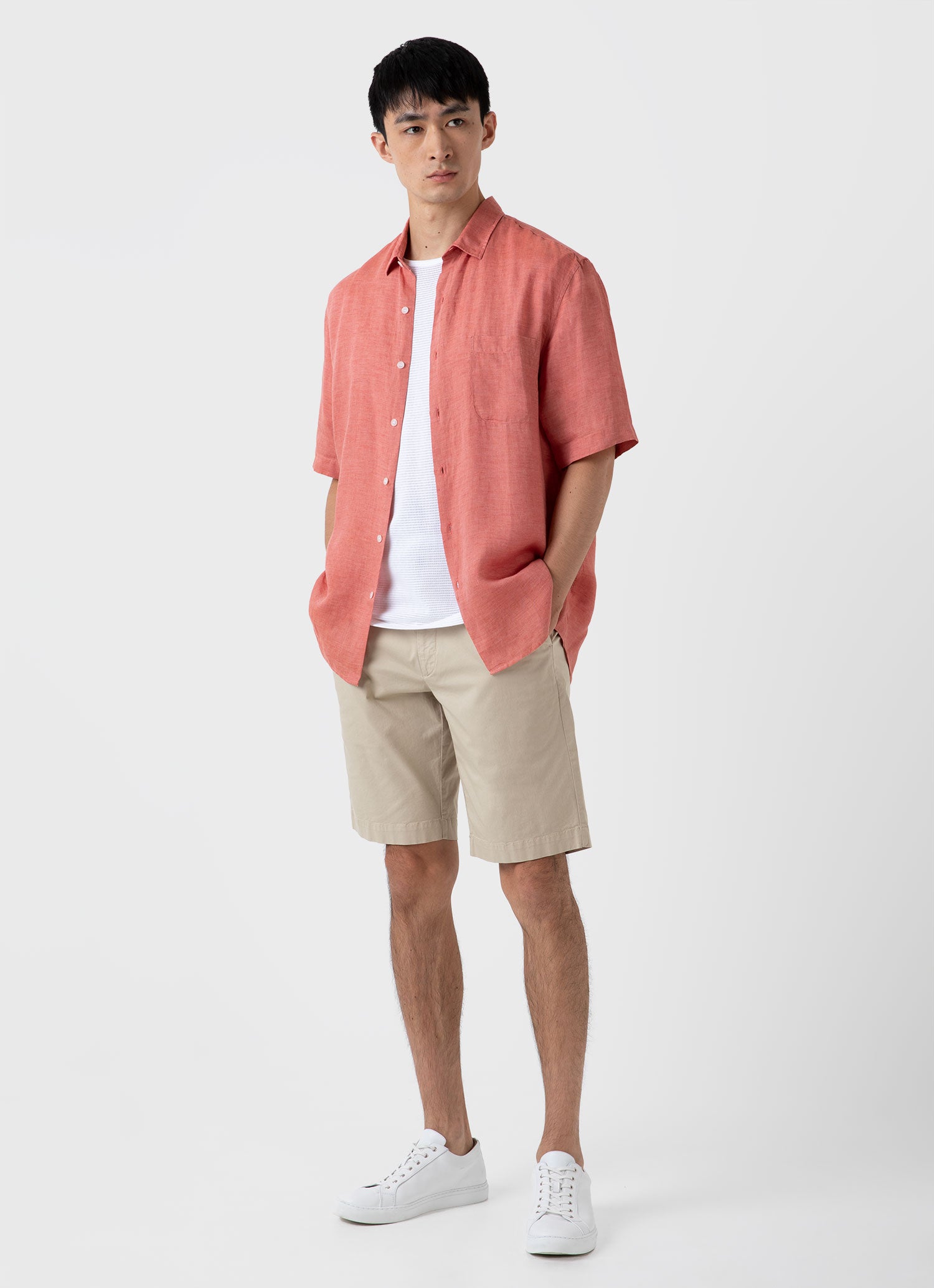 Men's Short Sleeve Linen Shirt in Burnt Sienna