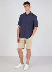 Men's Short Sleeve Linen Shirt in Navy Melange