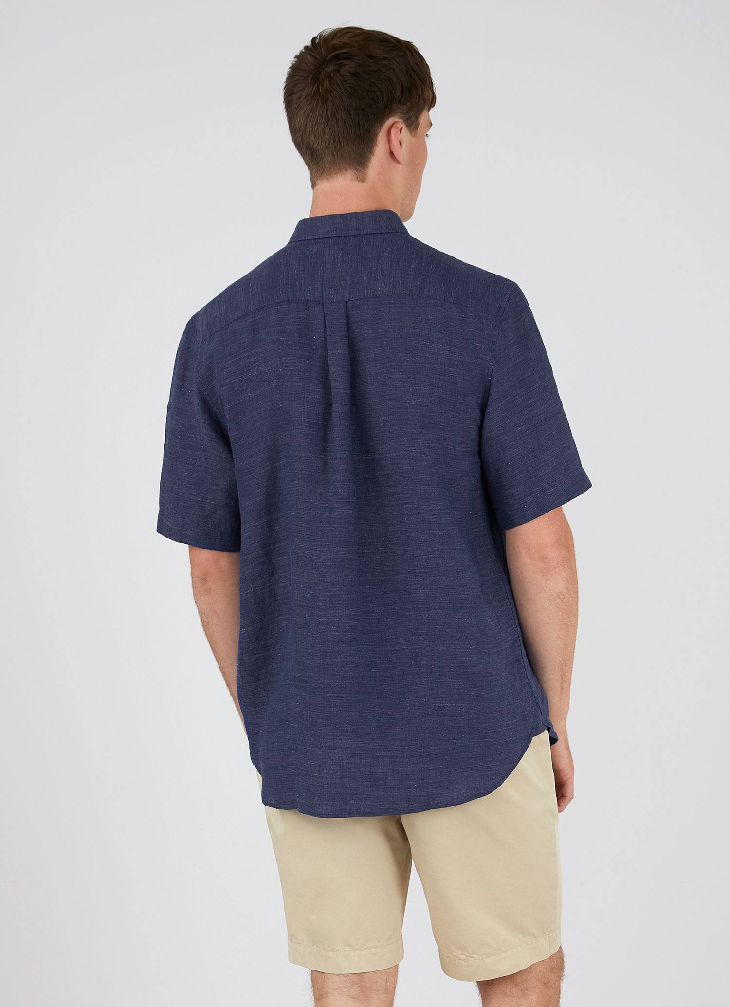 Men's Short Sleeve Linen Shirt in Navy Melange