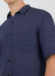 Men's Short Sleeve Linen Shirt in Navy Melange