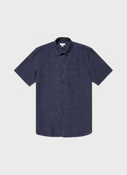 Men's Short Sleeve Linen Shirt in Navy Melange