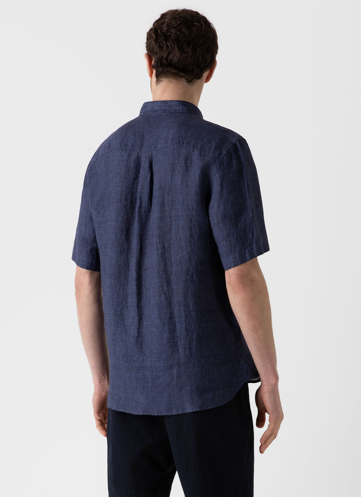 Men's Short Sleeve Linen Shirt in Navy Melange