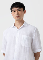 Men's Short Sleeve Linen Shirt in White