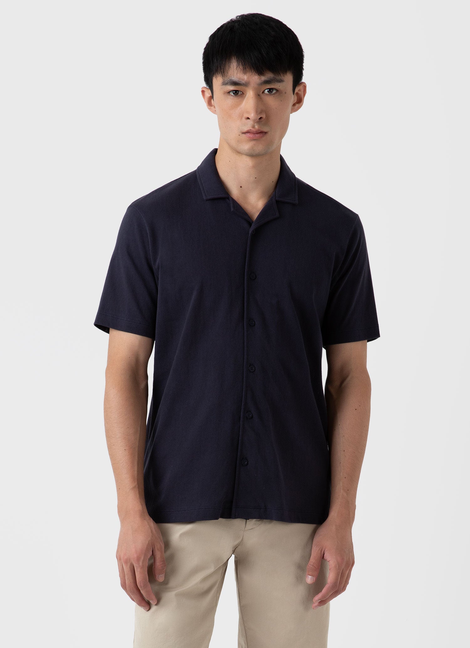Men's Riviera Camp Collar Shirt in Navy | Sunspel
