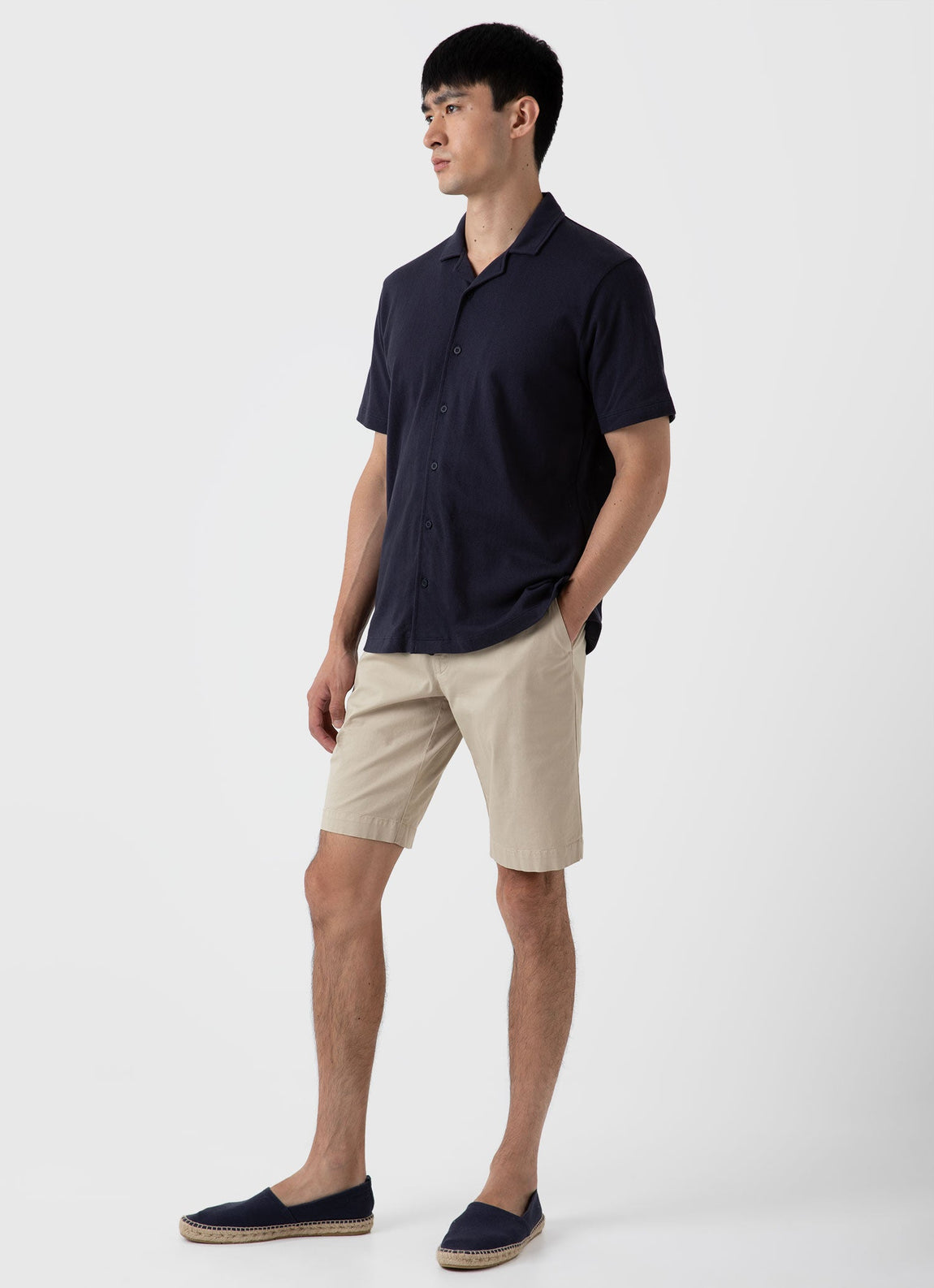 Men's Riviera Camp Collar Shirt in Navy | Sunspel
