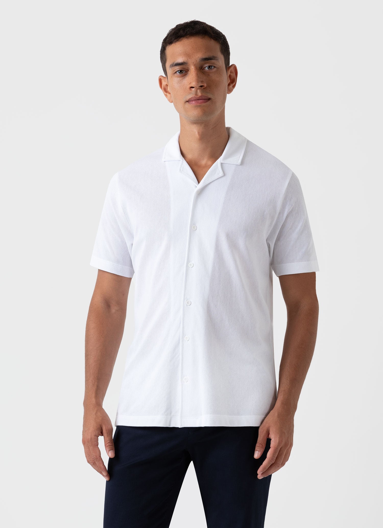 Men's Riviera Camp Collar Shirt in White | Sunspel