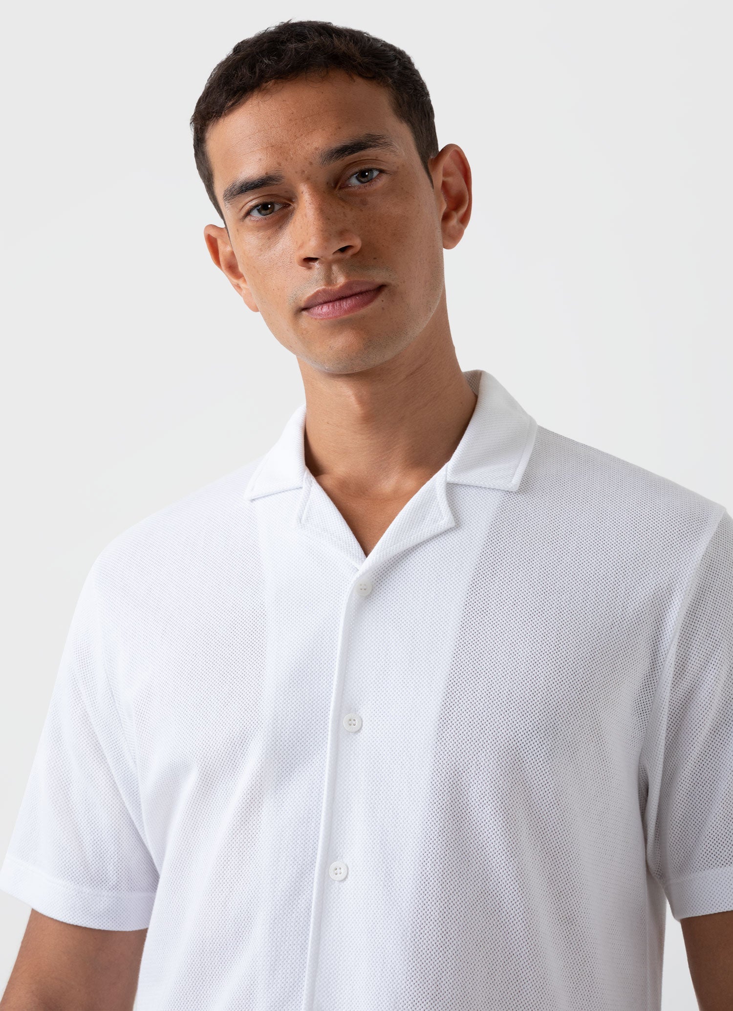 Men's Riviera Camp Collar Shirt in White | Sunspel