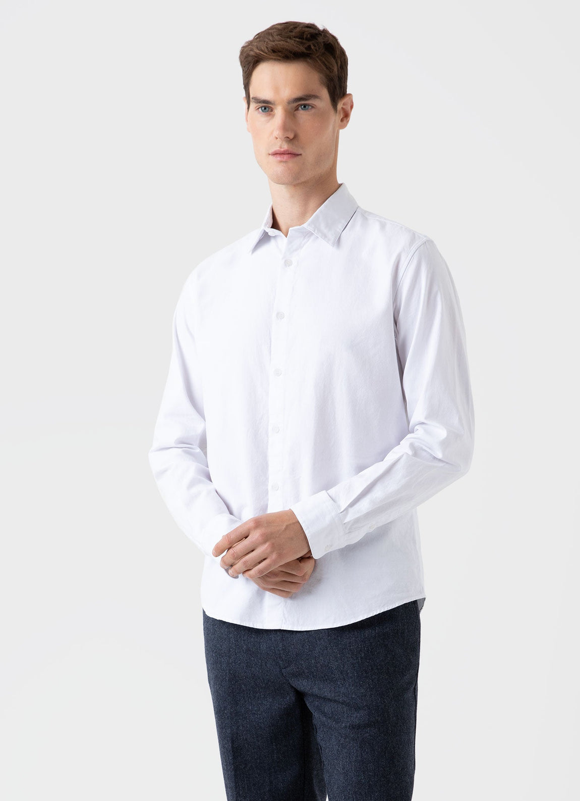 Sunspel - Men's Buttoned Casual Shirt - White - Cotton - Shirts