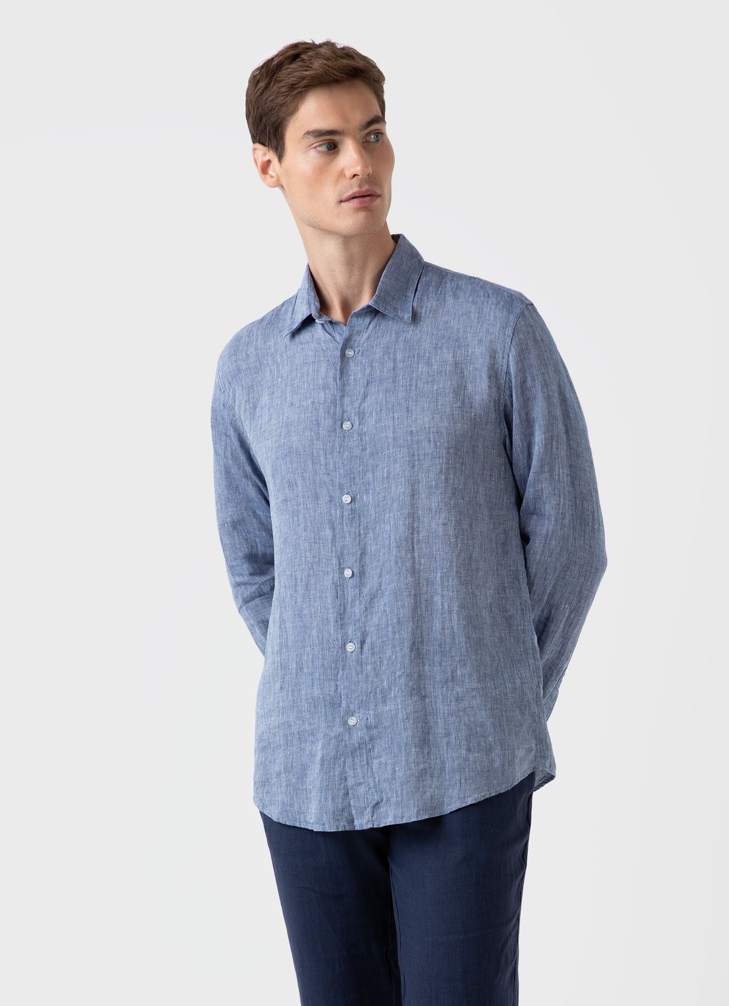 Men's Linen Shirt in Bluestone Melange | Sunspel
