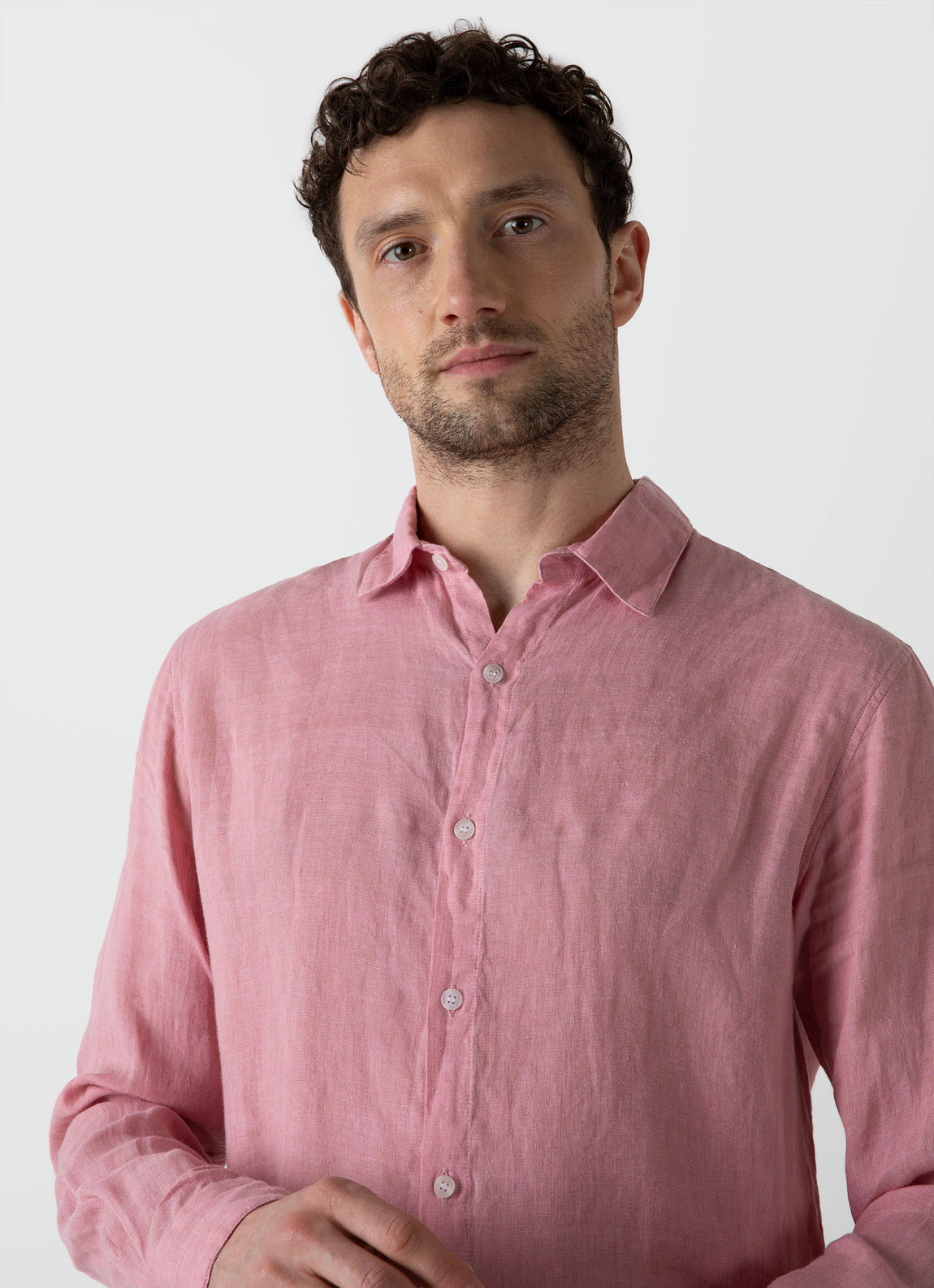 Men's Linen Shirt in Shell Pink