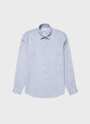 Men's Linen Shirt in White/Navy Micro Stripe