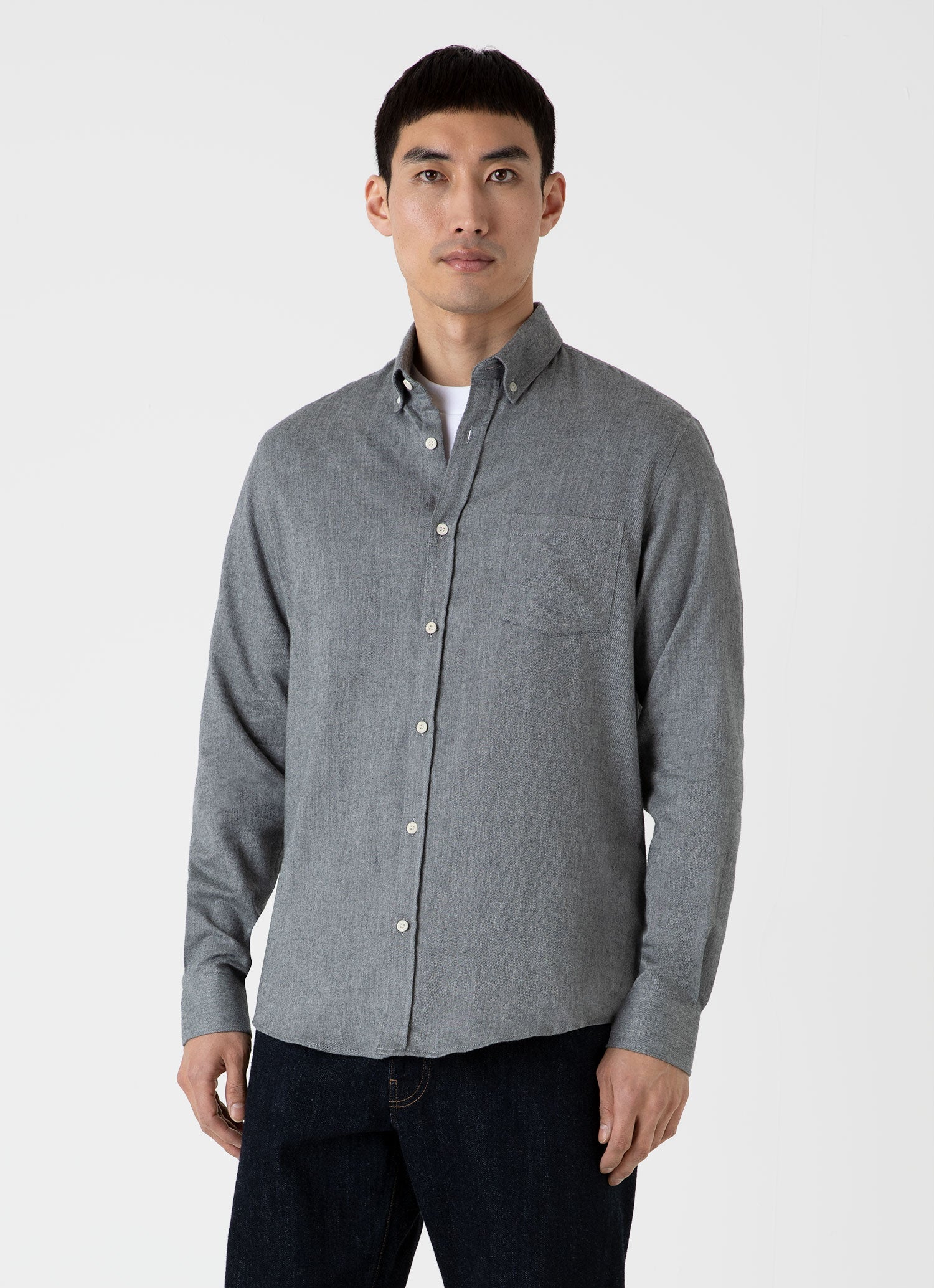 Men's Button Down Flannel Shirt in Mid Grey Melange