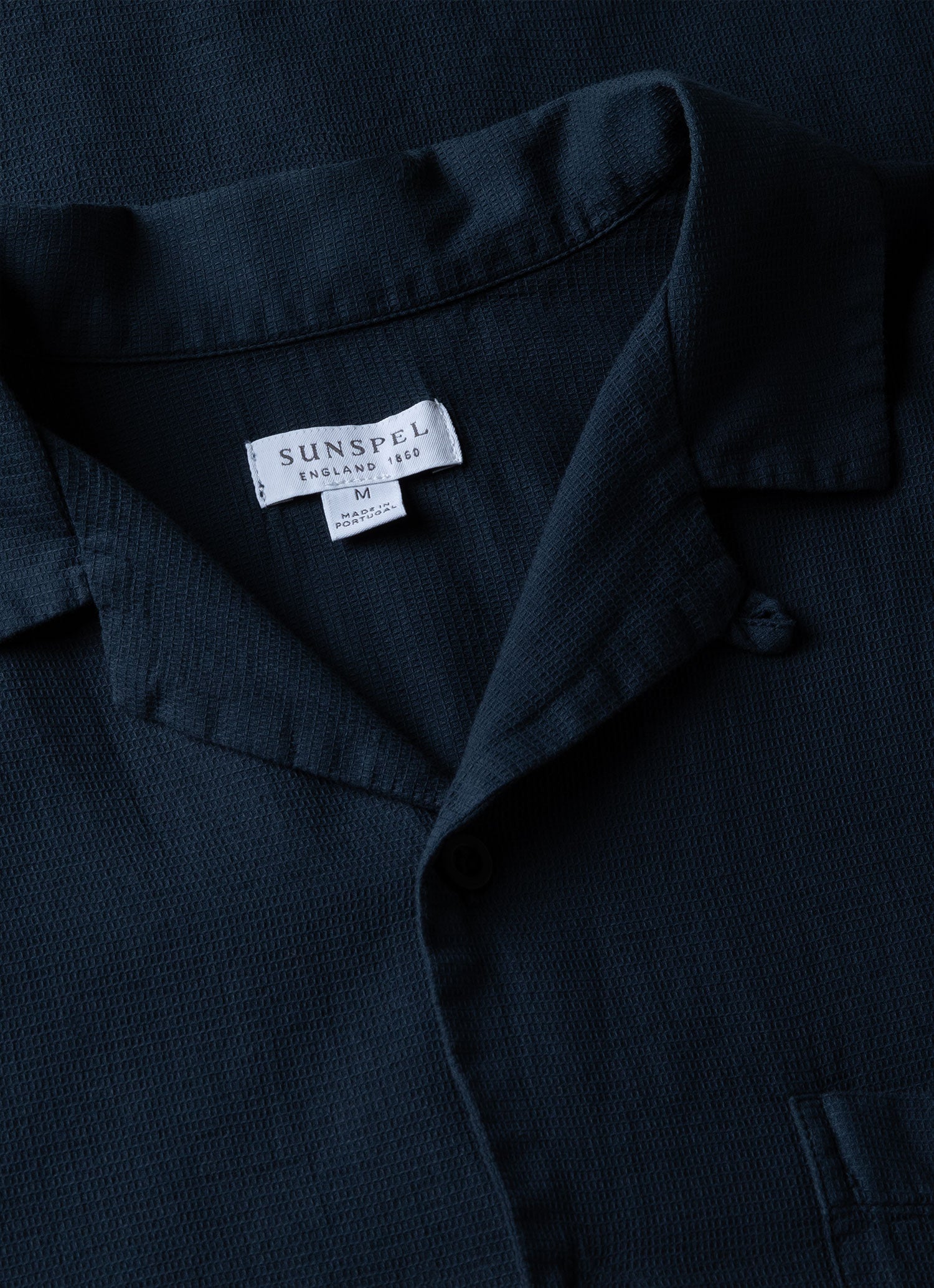 Men's Waffle Camp Collar Shirt in Navy | Sunspel