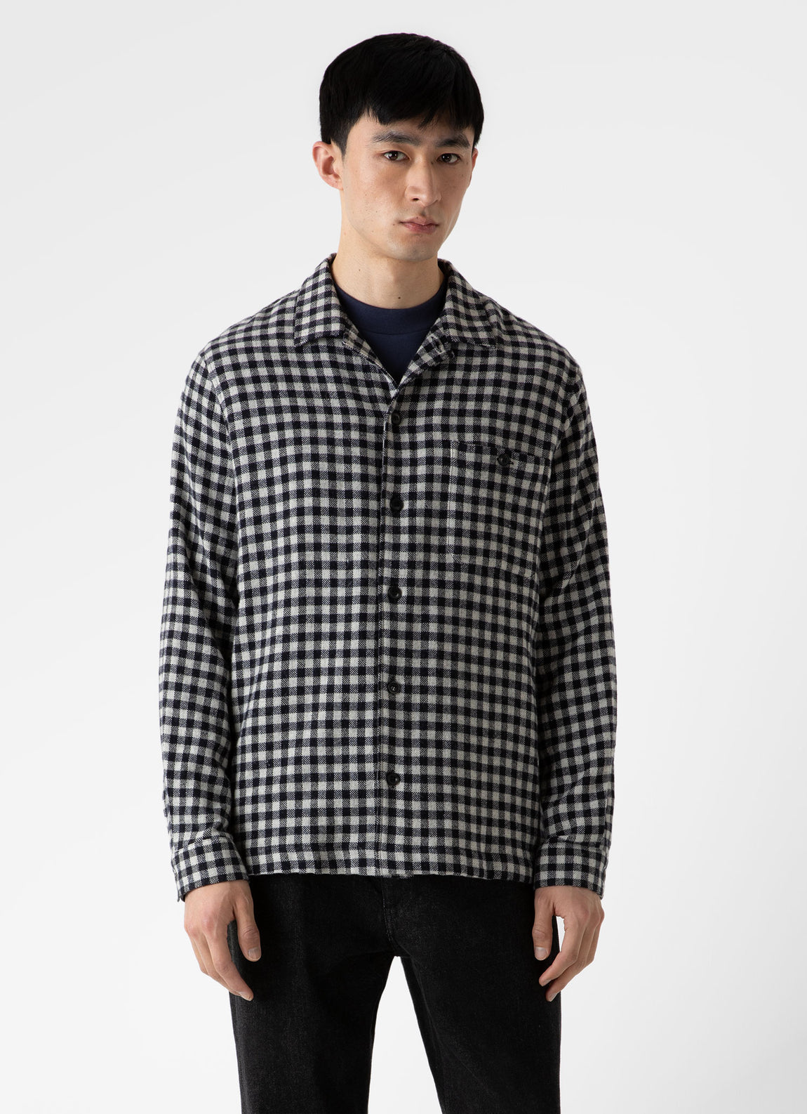 Men's Heavy Flannel Overshirt in Navy/Ecru Check