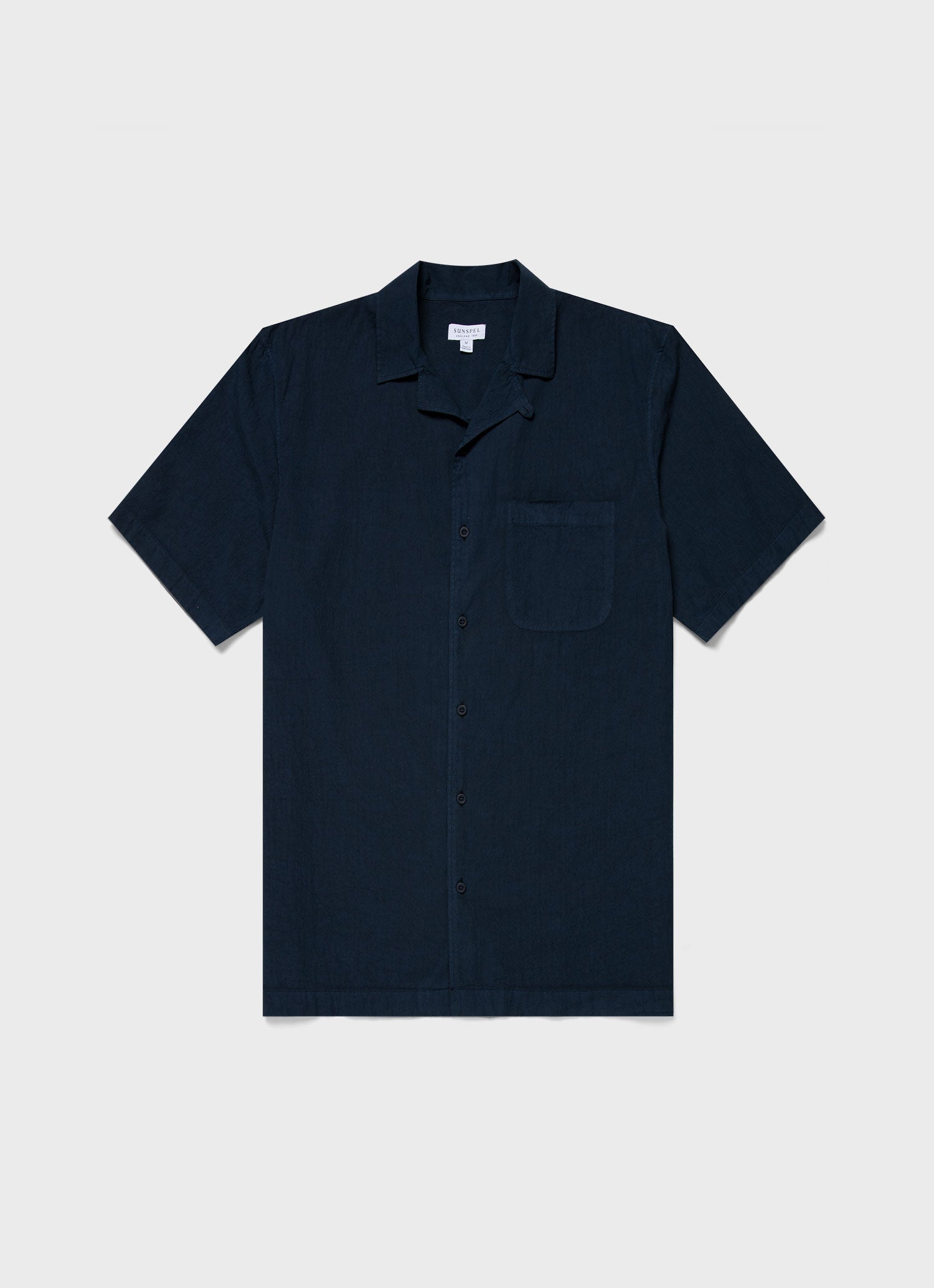 Men's Seersucker Camp Collar Shirt in Navy | Sunspel