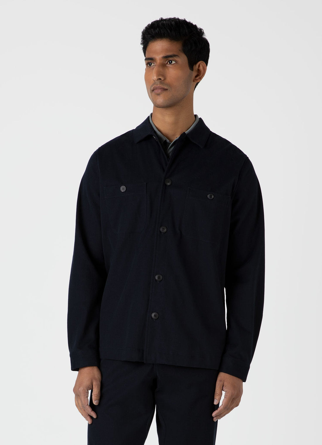 Men's Brushed Cotton Wool Overshirt in Navy