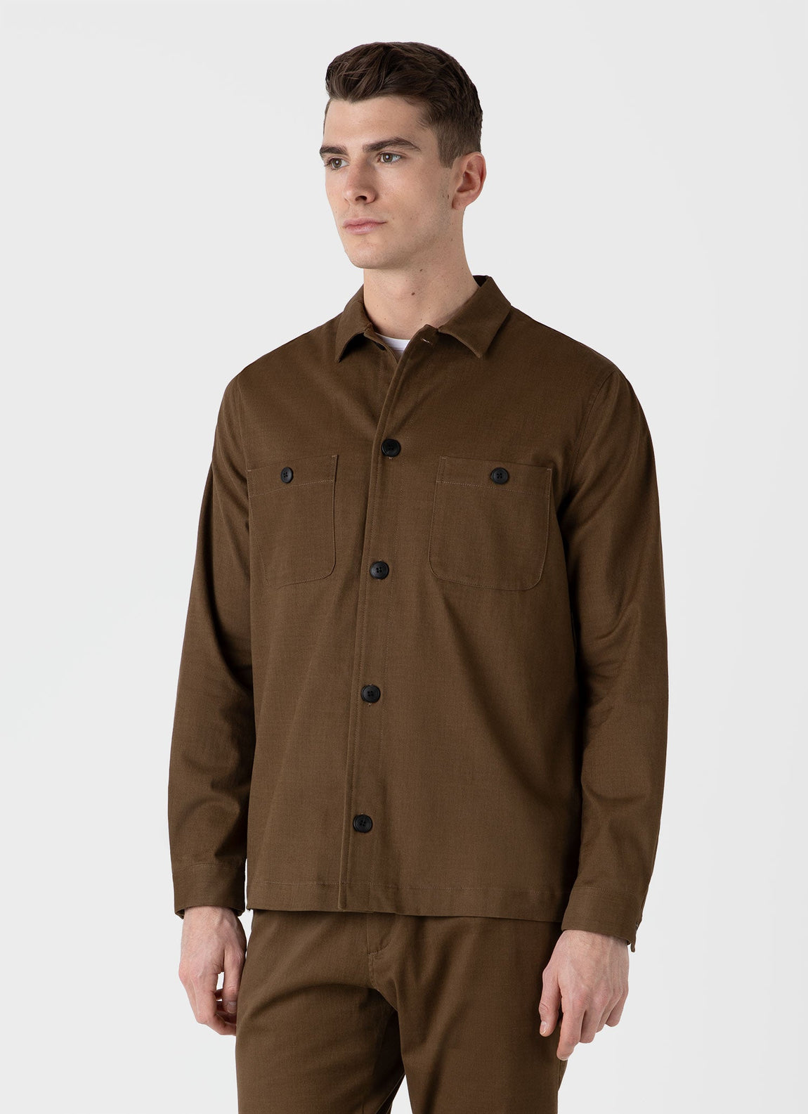 Men's Brushed Cotton Wool Overshirt in Dark Stone