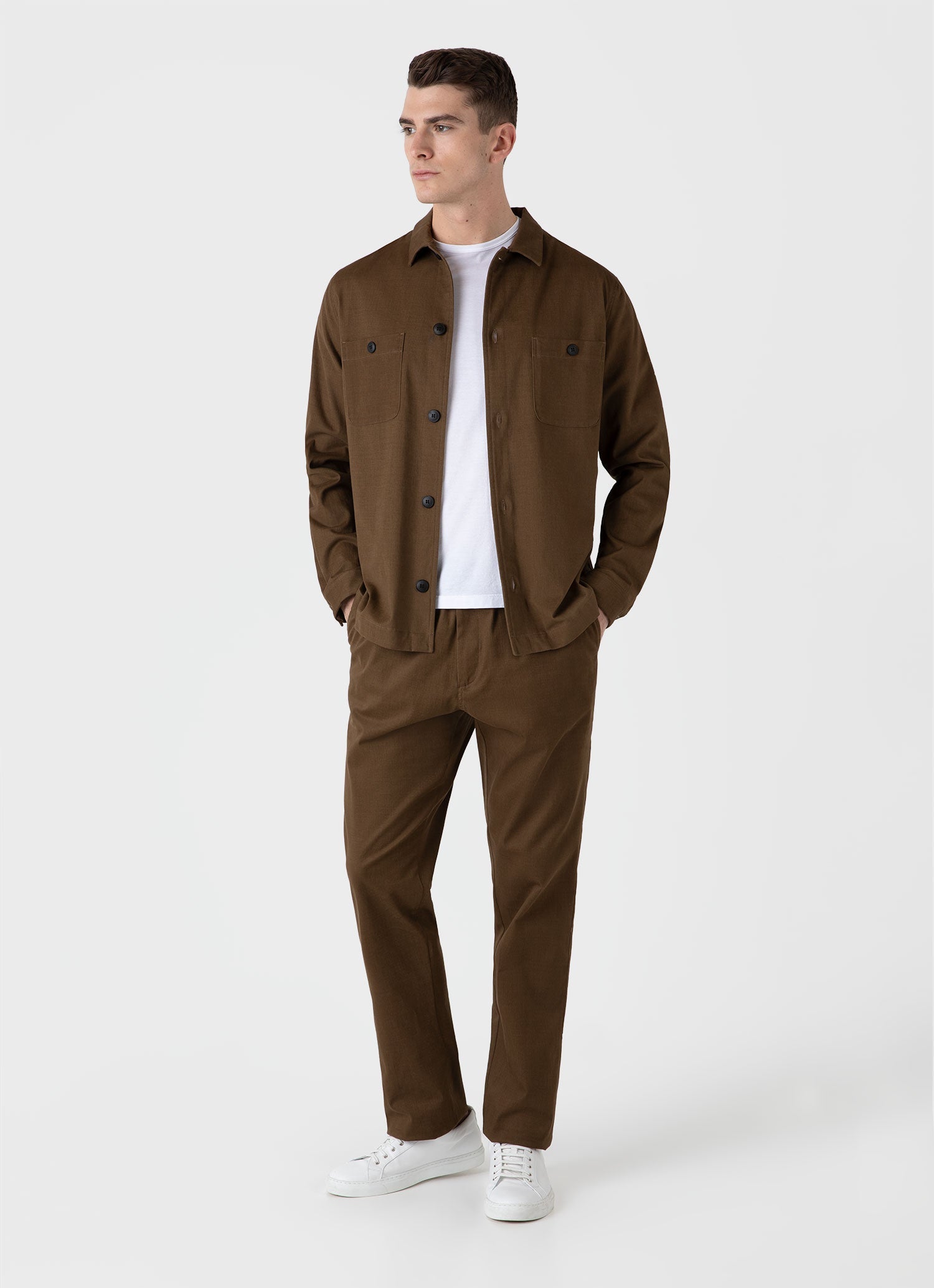 Men's Brushed Cotton Wool Overshirt in Dark Stone | Sunspel