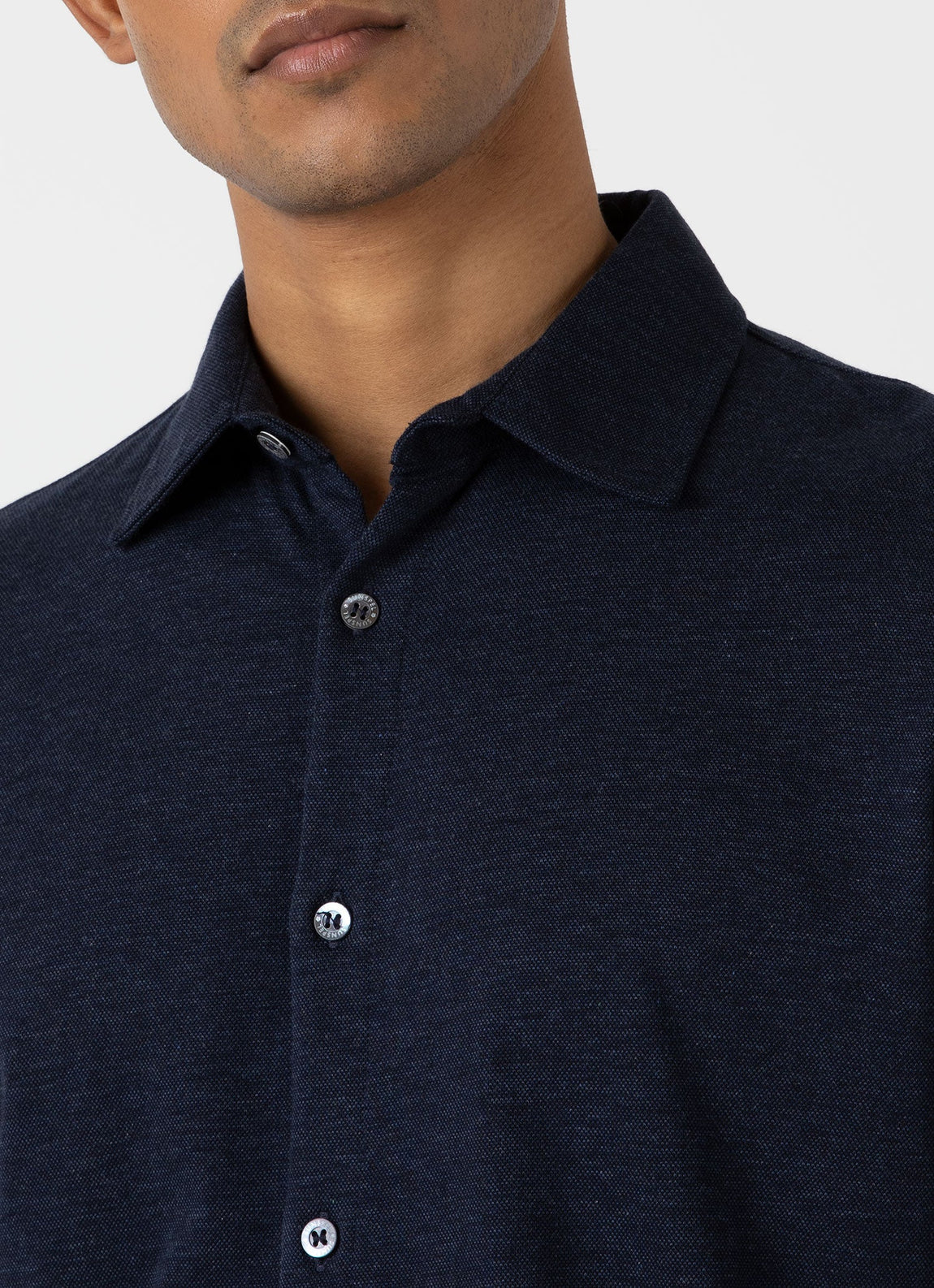 Men's Cotton Cashmere Piqué Shirt in Navy Melange