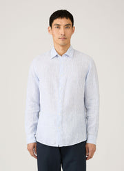 Men's Linen Shirt in Sky Blue/Navy