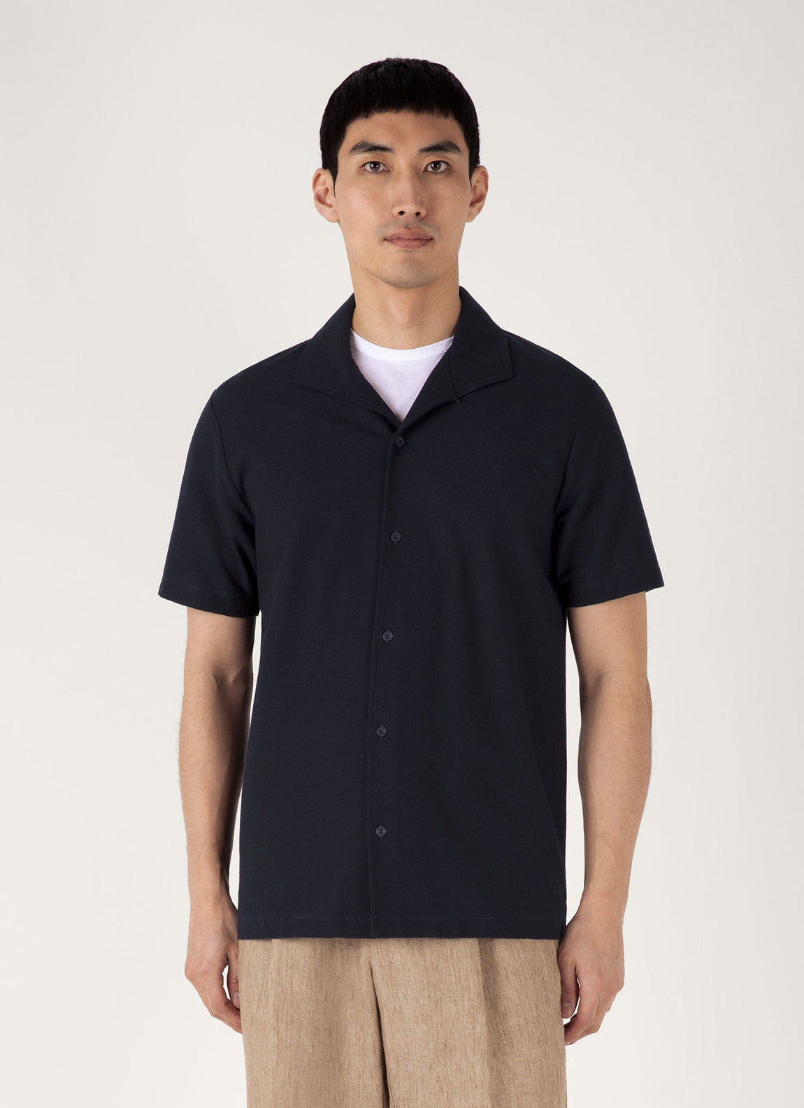 Men's Short Sleeve Textured Jersey Shirt in Midnight Navy