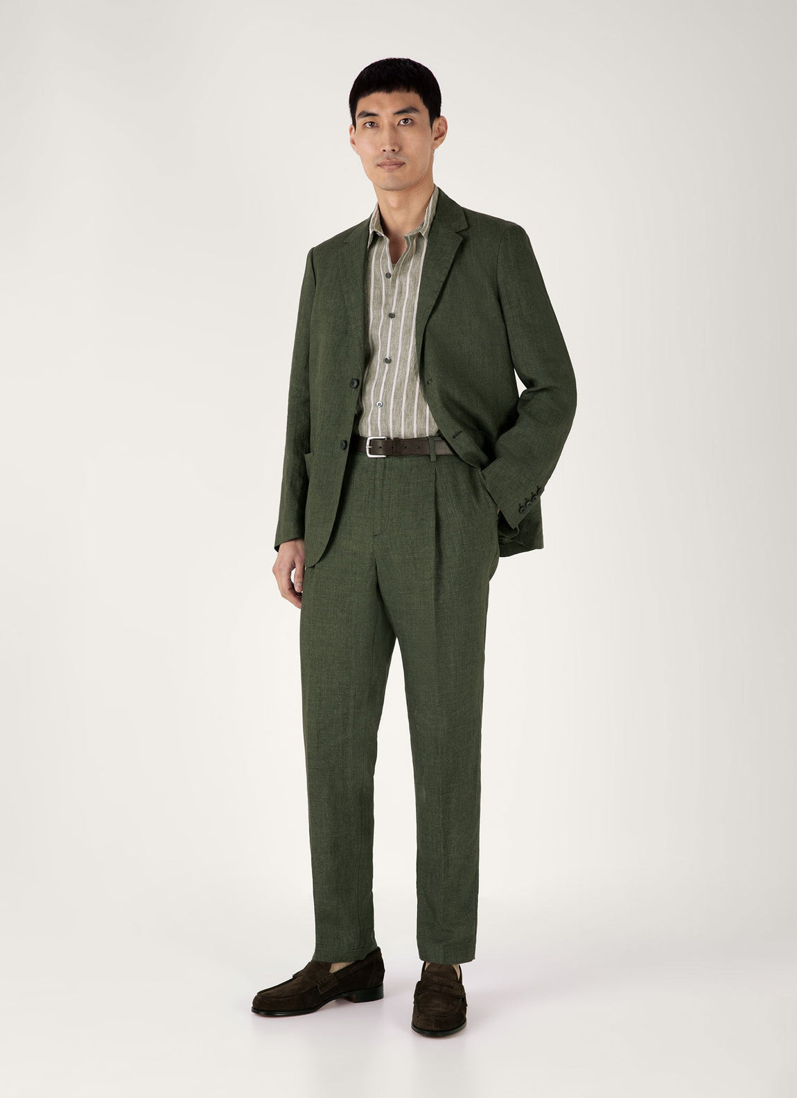 Men's Short Sleeve Linen Shirt in Dusk Green/Ecru