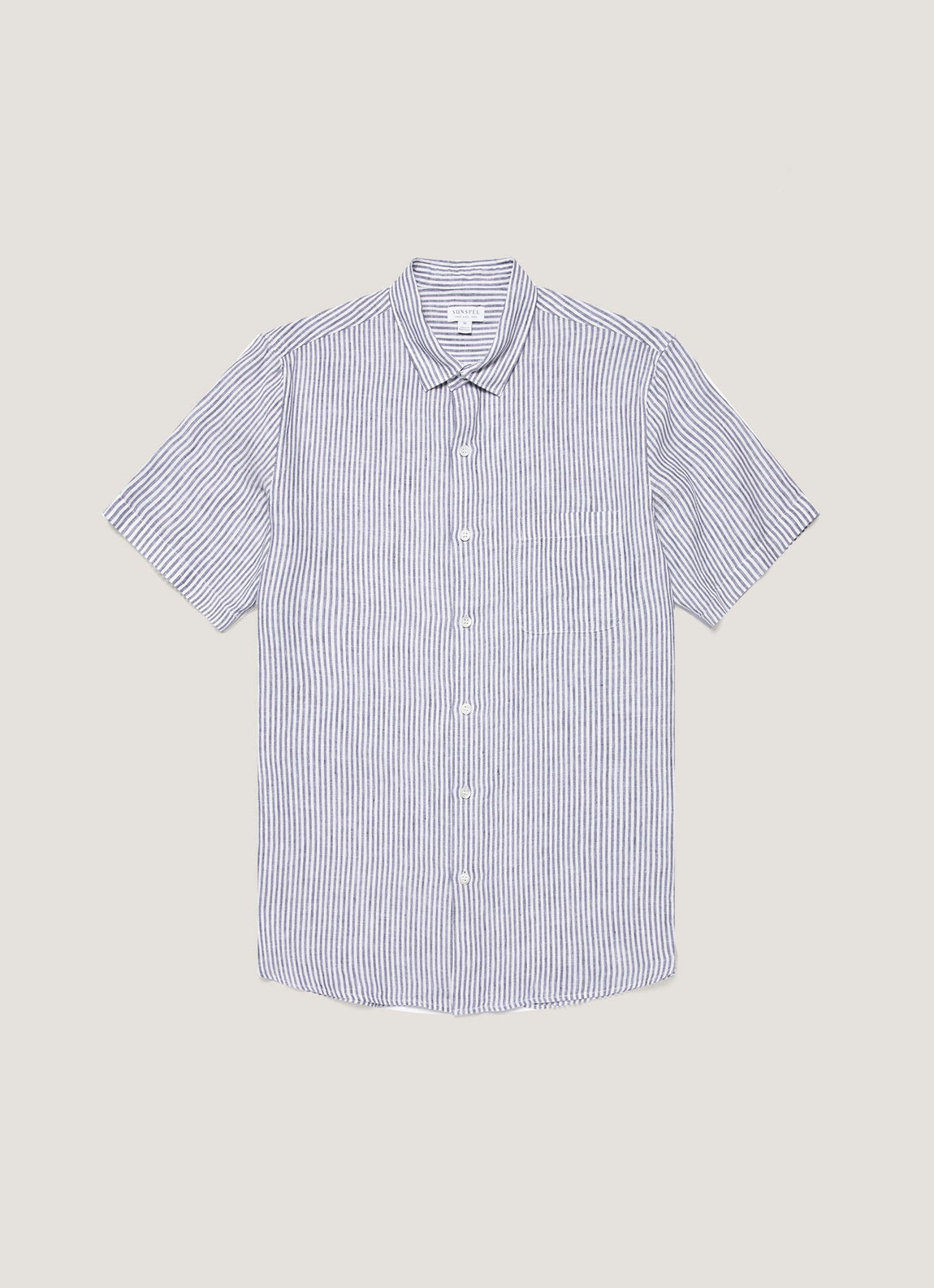 Men's Short Sleeve Linen Shirt in Navy/White