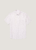 Men's Short Sleeve Linen Shirt in White/Dark Chocolate