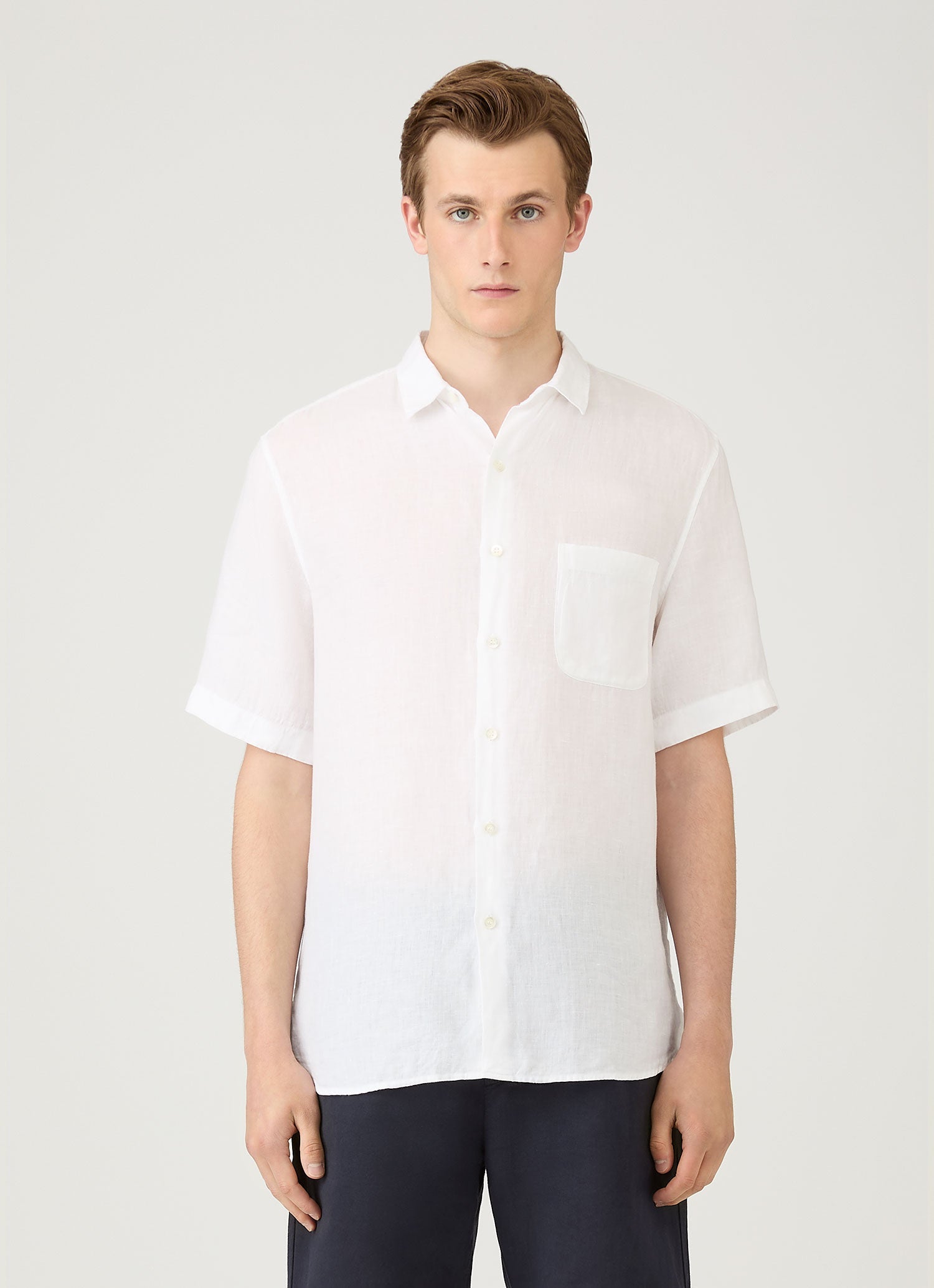 Men's Short Sleeve Linen Shirt in White | Sunspel