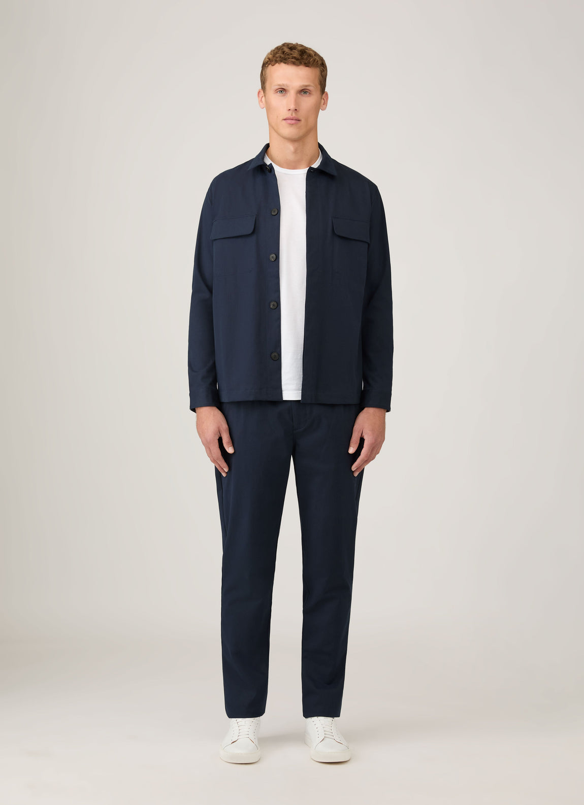 Men's Cotton Cashmere Overshirt in Navy