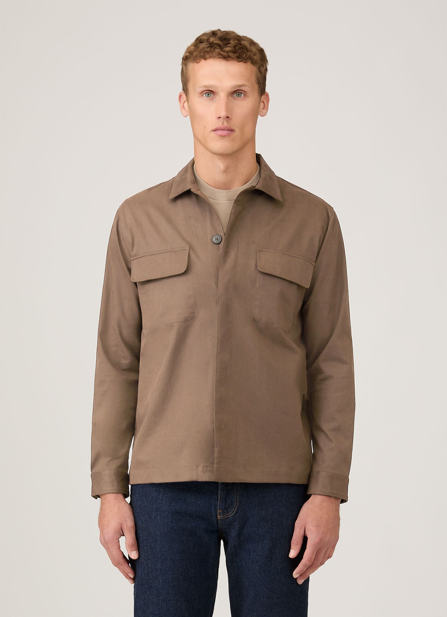 Men's Cotton Cashmere Overshirt in Dark Stone | Sunspel