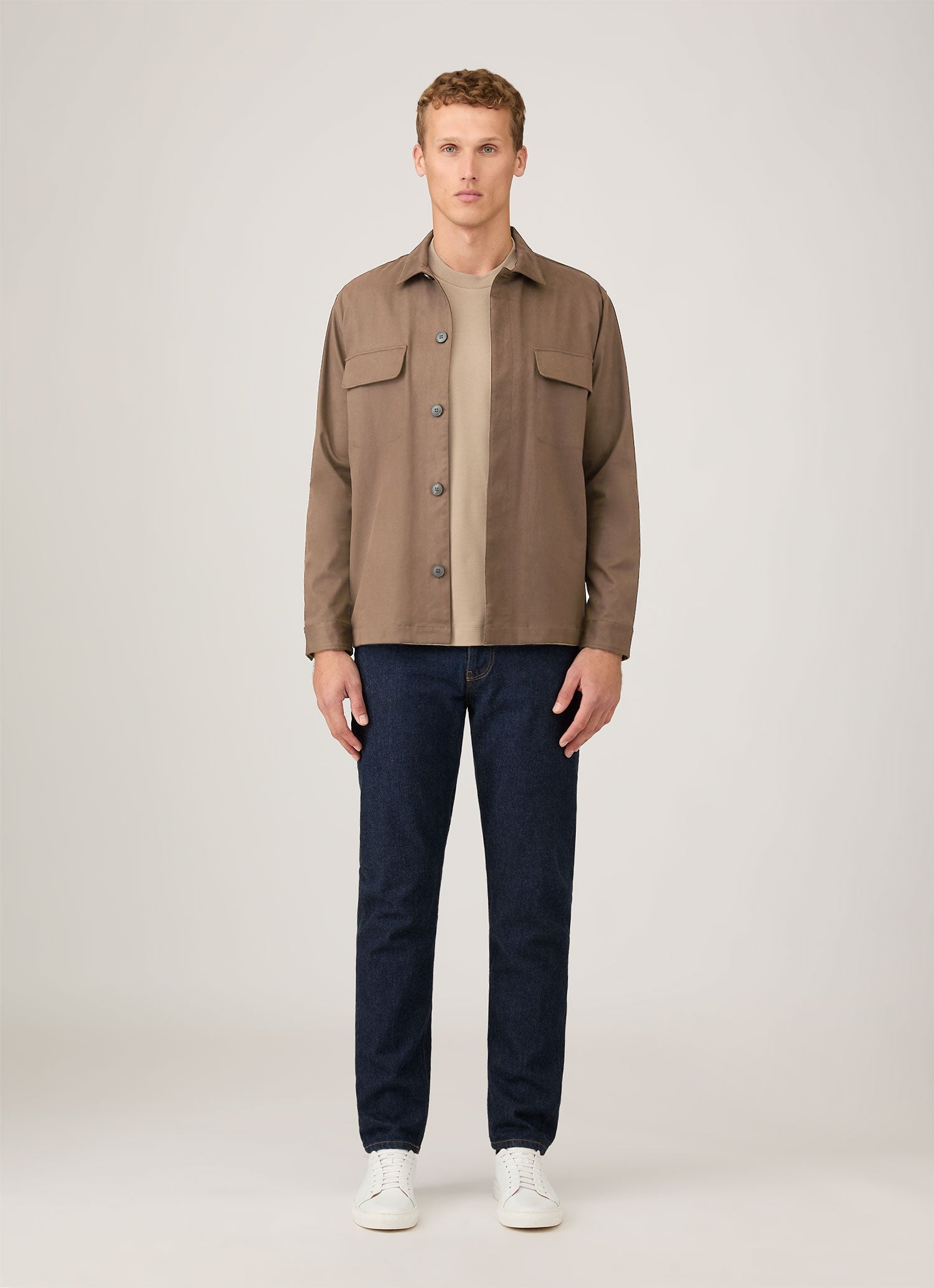 MACHATT★W cloth over shirt Men's Cotton Cashmere Overshirt in Dark Stone | Sunspel
