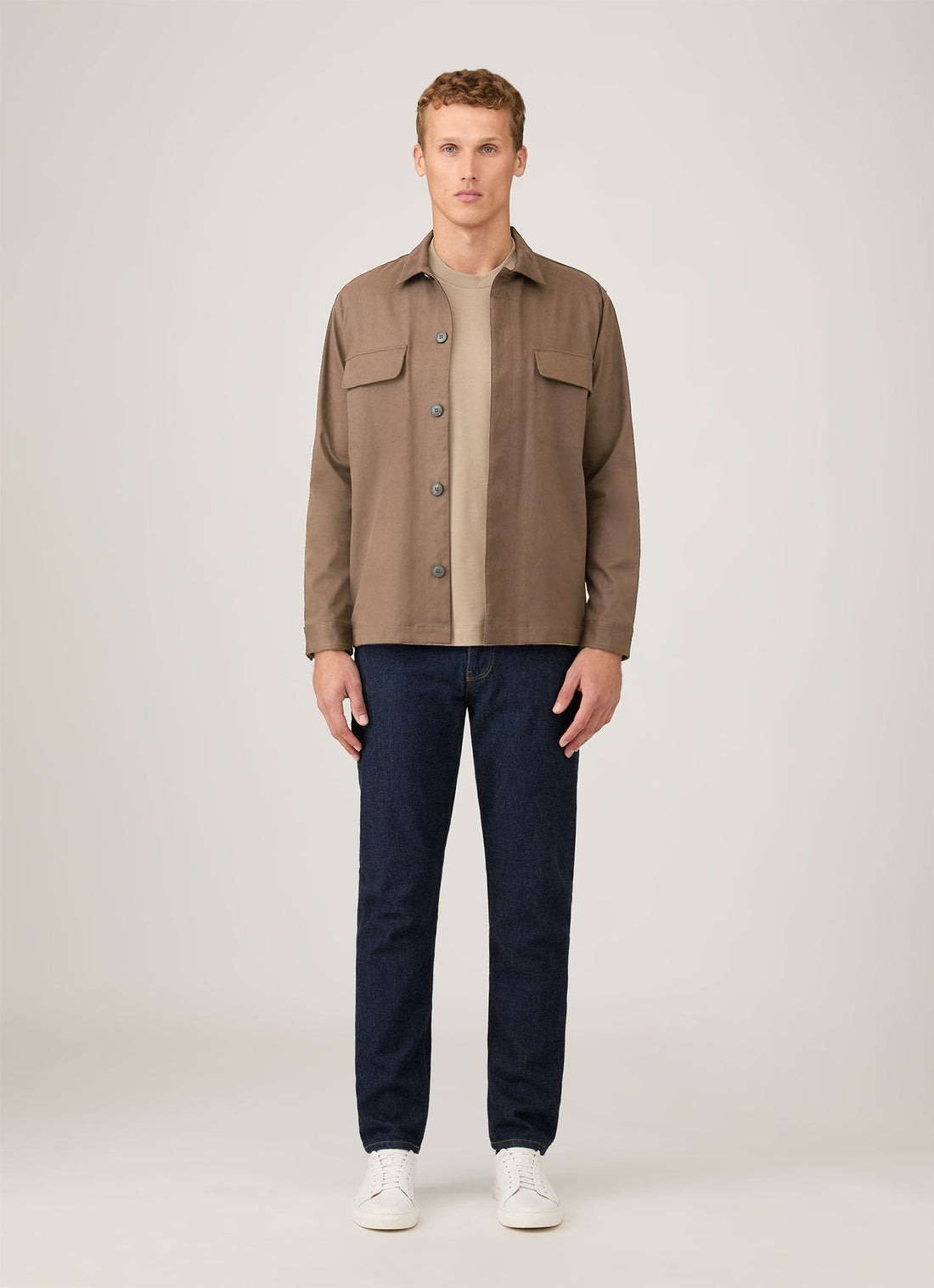 Men's Cotton Cashmere Overshirt in Dark Stone