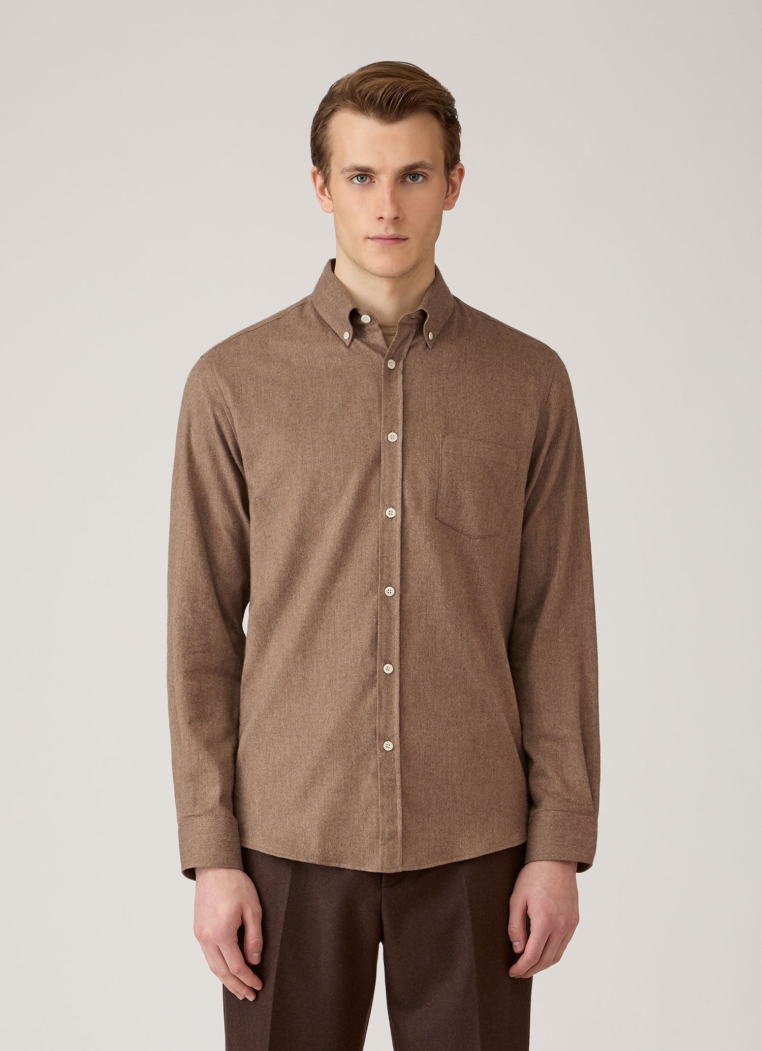 Men's Button Down Flannel Shirt in Cedar | Sunspel