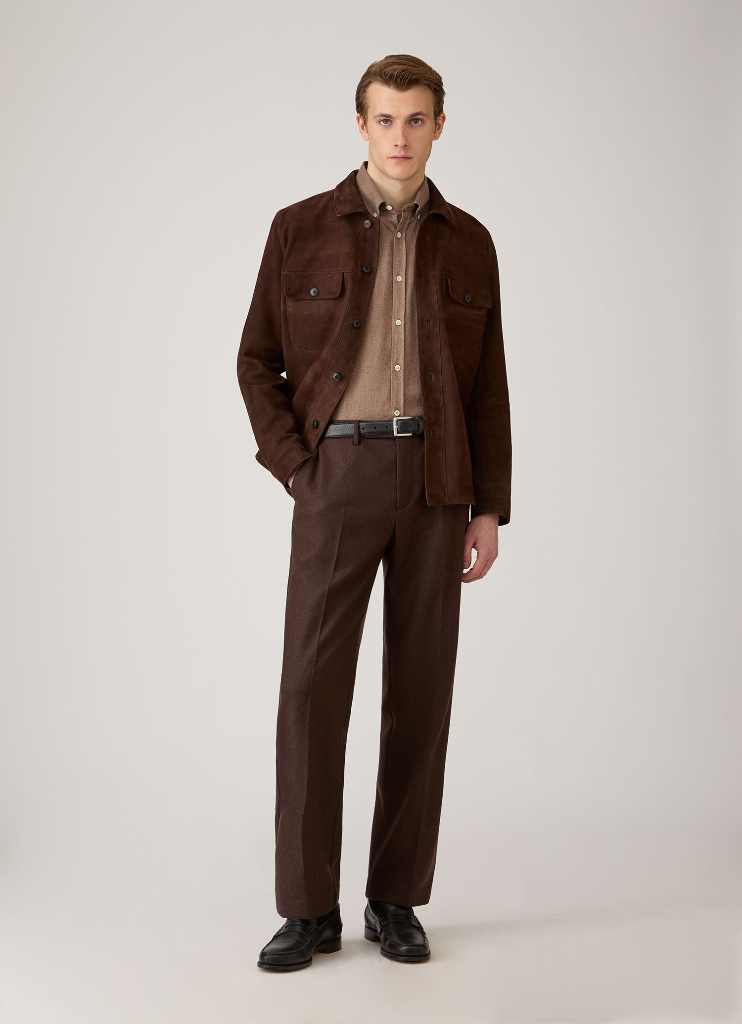 Nel Washer Cas 2021 ブラウン 36 フランネル コットン Men's Button Down Flannel Shirt in Cedar | Sunspel