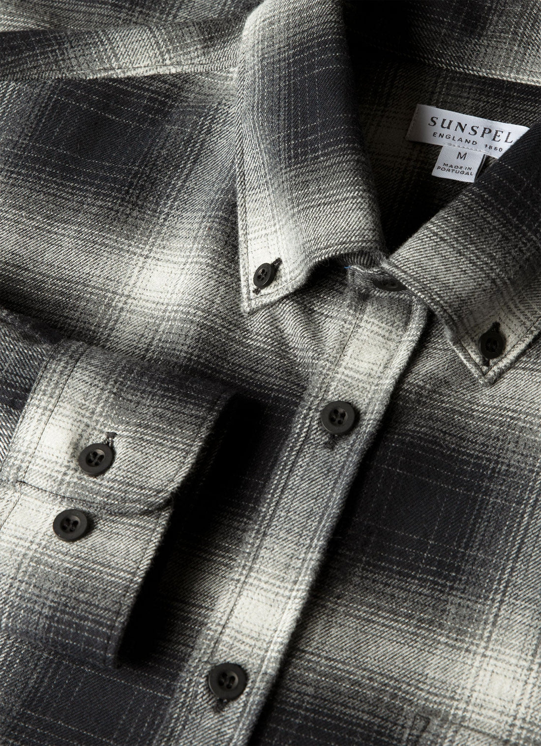 Men's Button Down Flannel Shirt in Black Melton Check