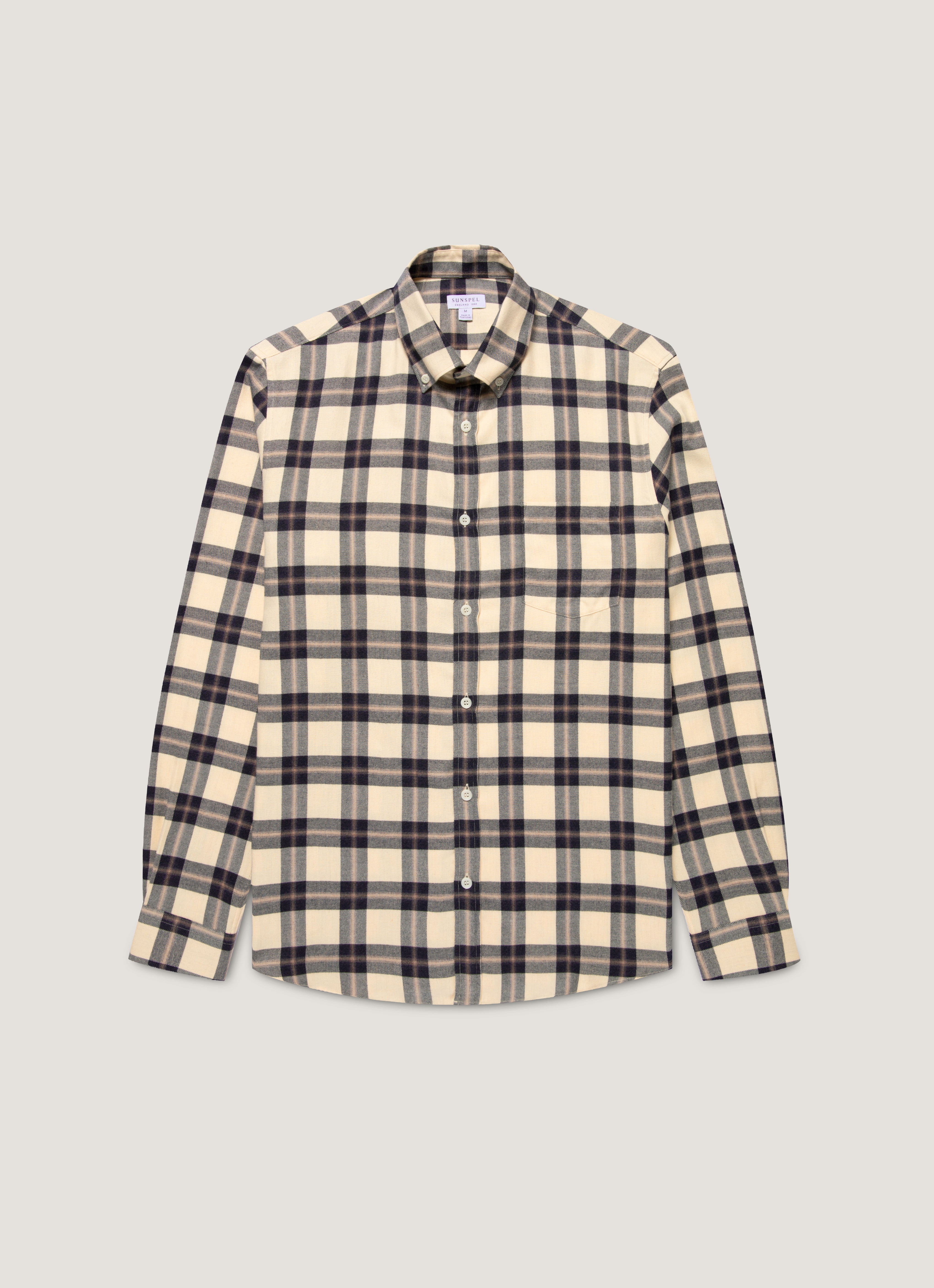 Men's Button Down Flannel Shirt in Truffle Check | Sunspel
