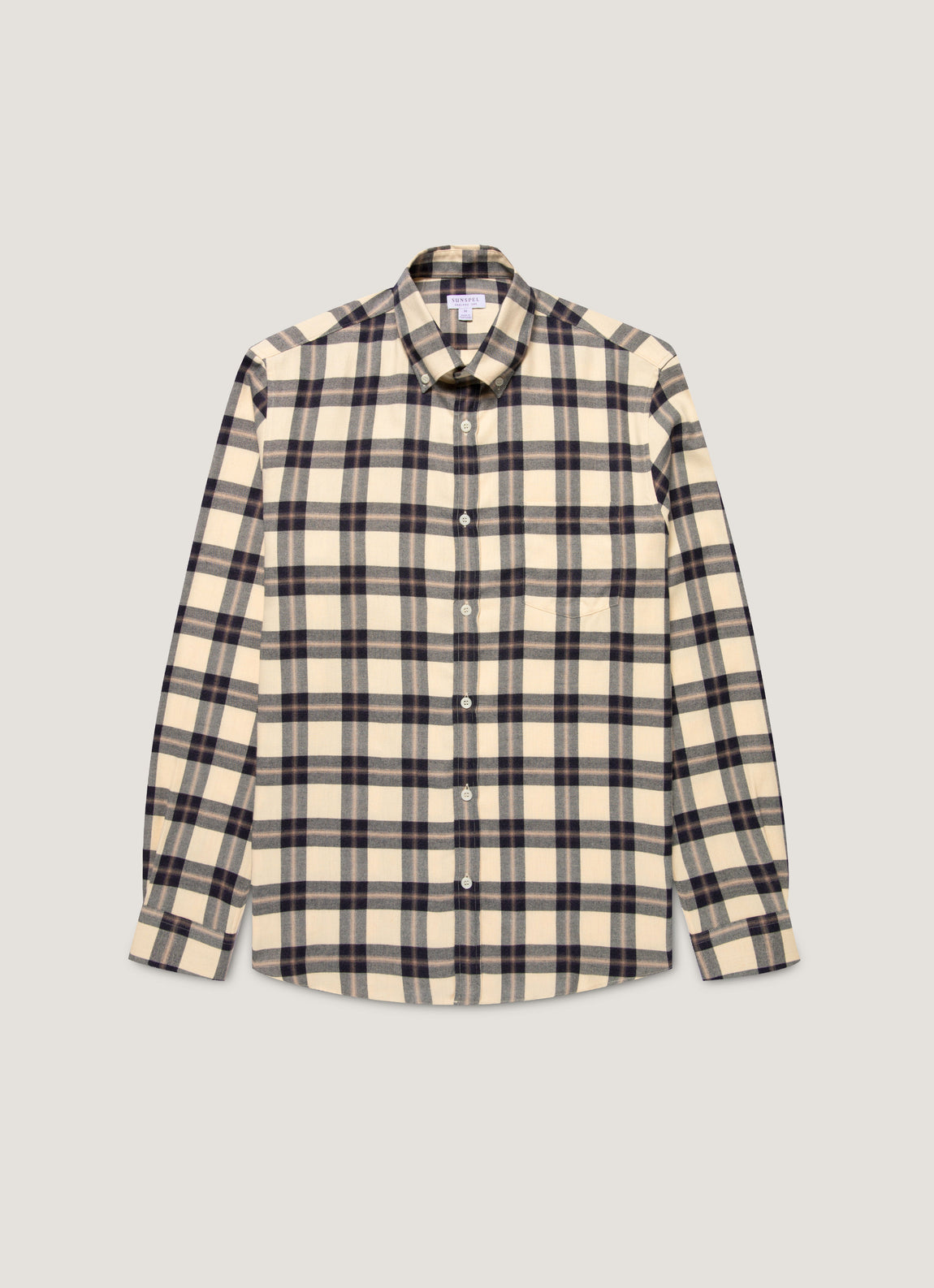 Men's Button Down Flannel Shirt in Truffle Check