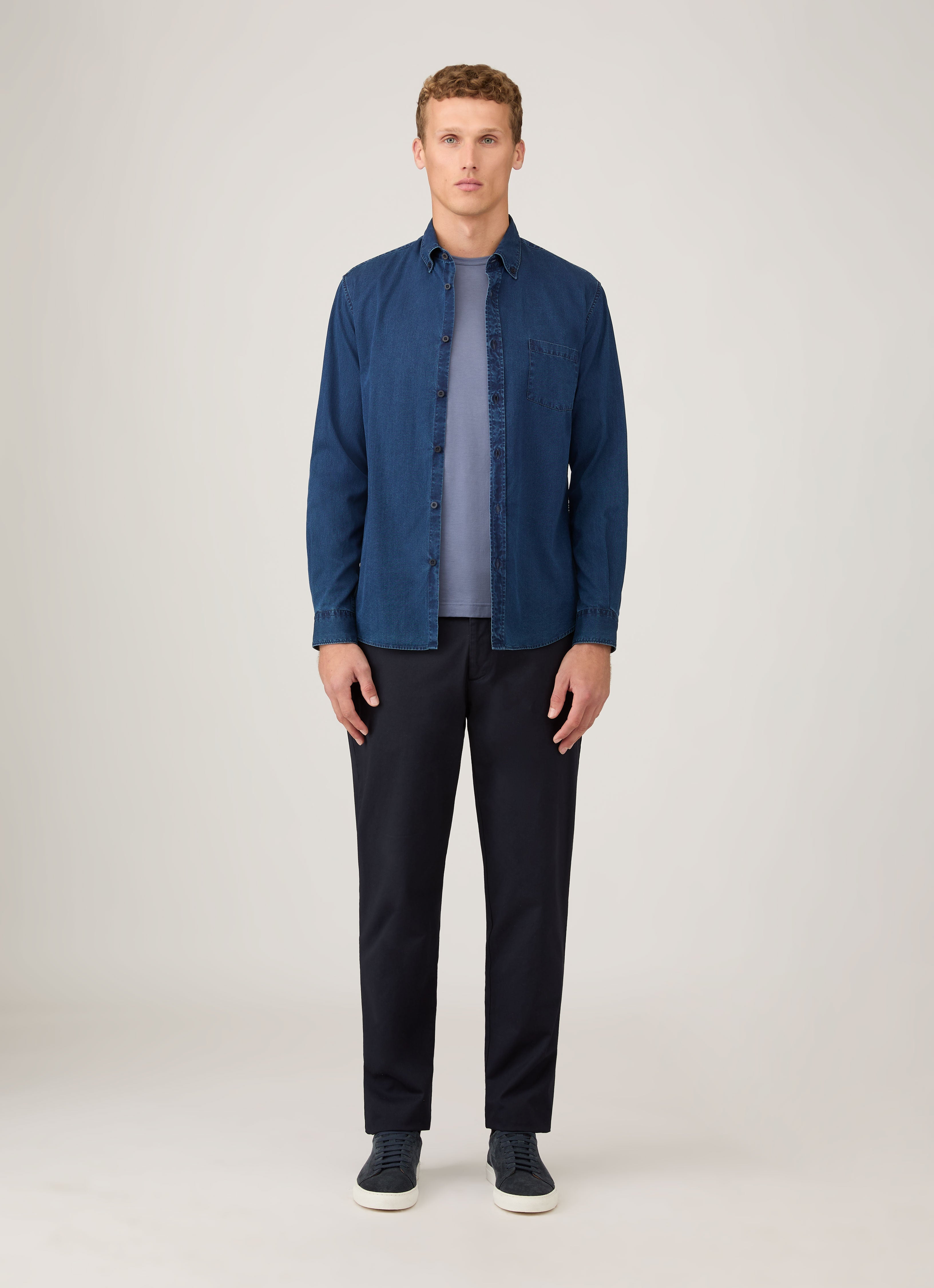 Men's Button Down Denim Shirt in Indigo | Sunspel