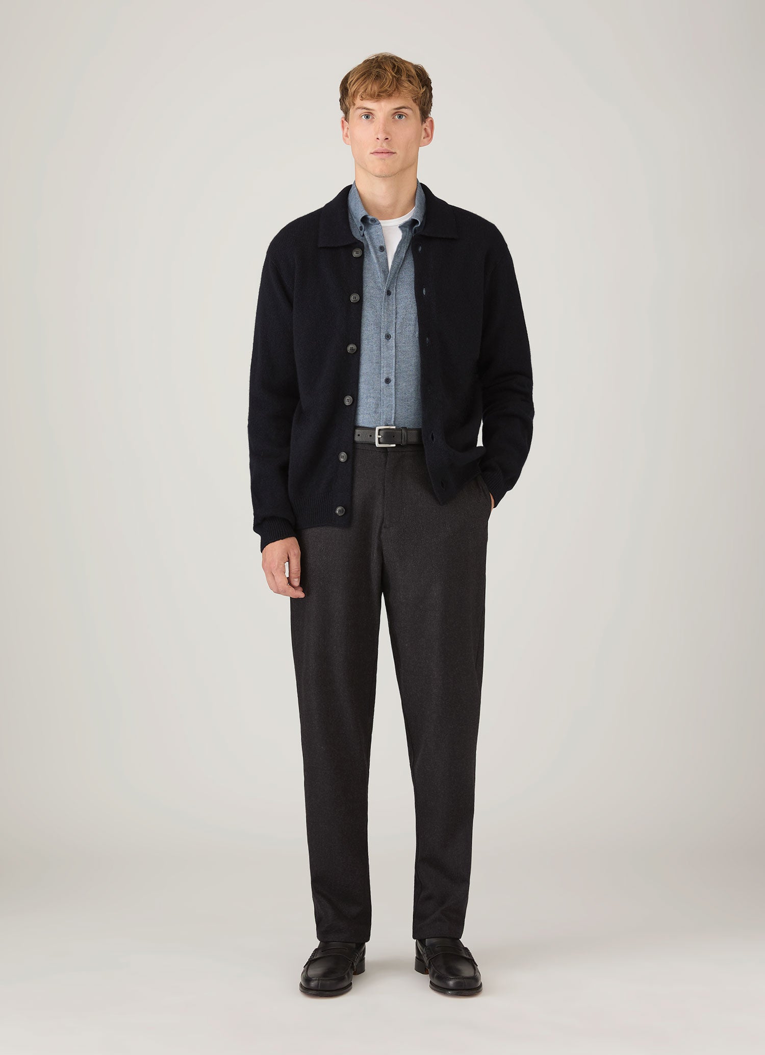 Men's Brushed Cotton Shirt in Light Blue Melange