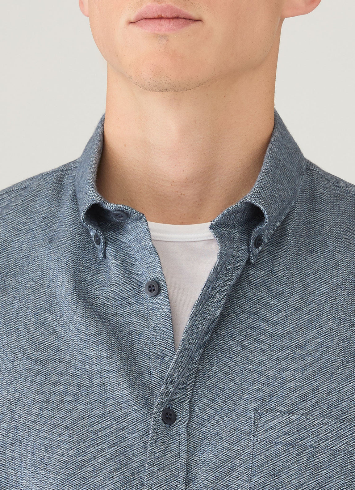 Men's Brushed Cotton Shirt in Light Blue Melange