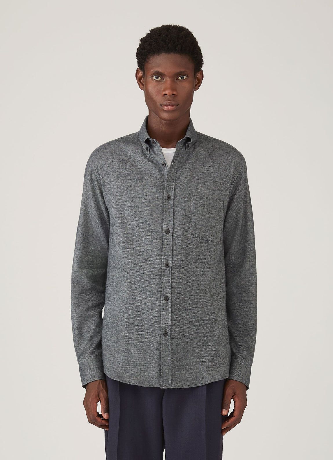 Men's Brushed Cotton Shirt in Charcoal Melange