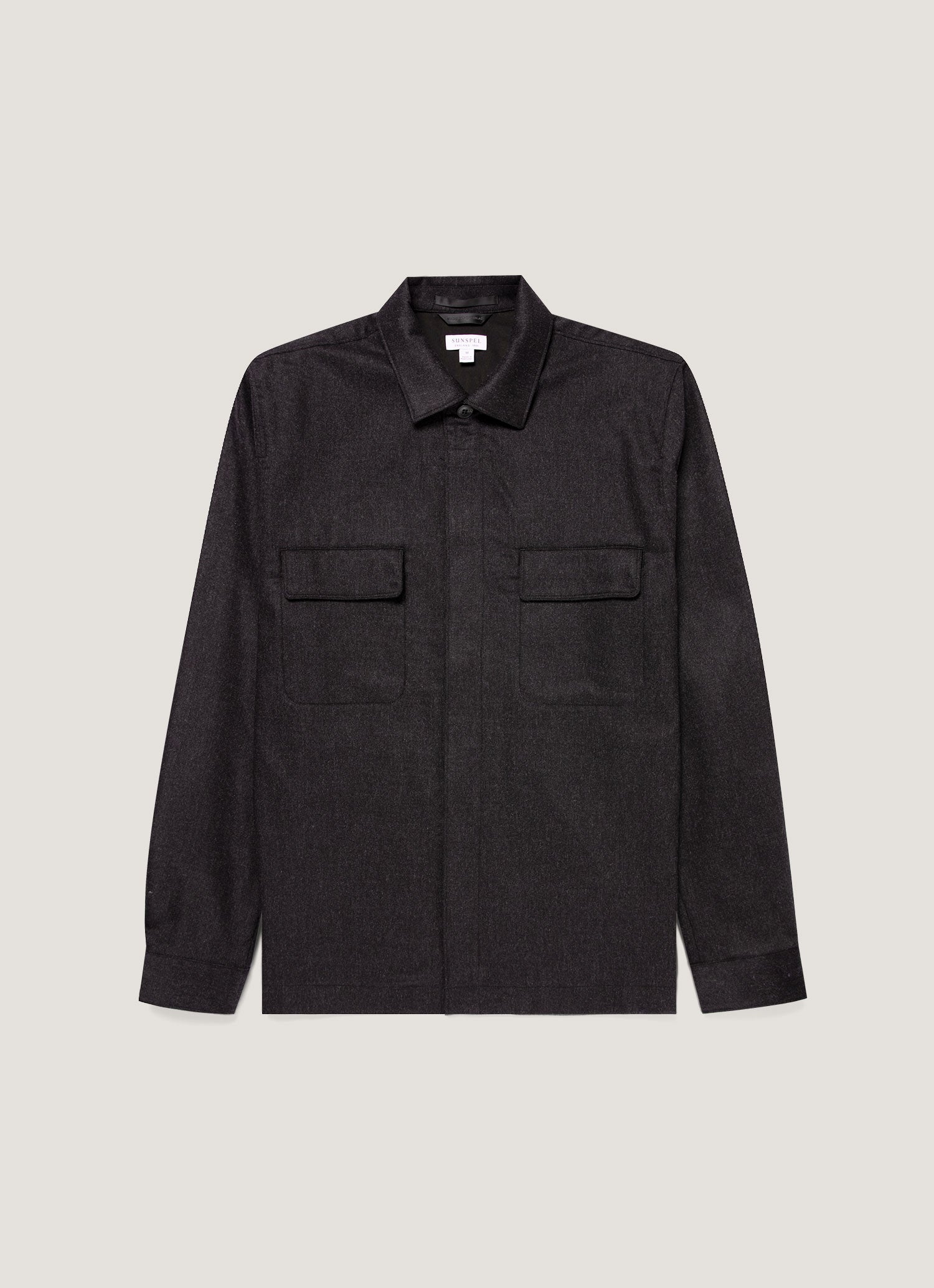 Men's Wool Cashmere Flannel Overshirt in Charcoal Melange | Sunspel