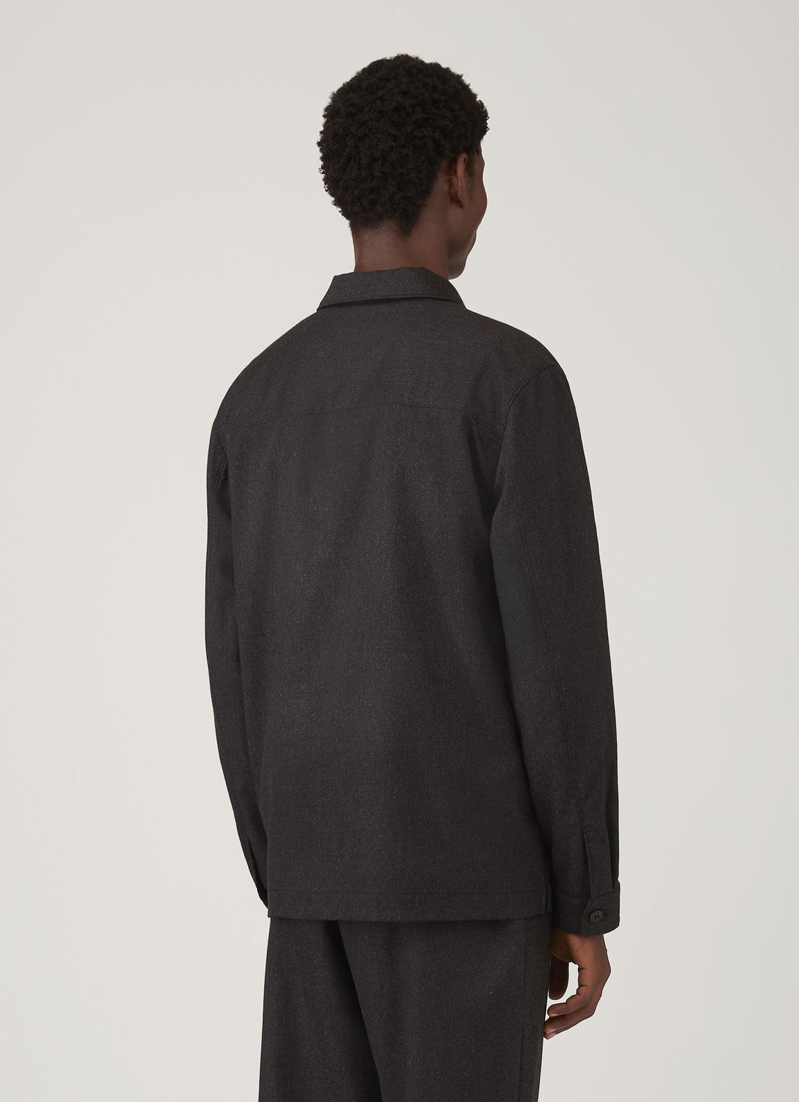 Men's Wool Cashmere Flannel Overshirt in Charcoal Melange