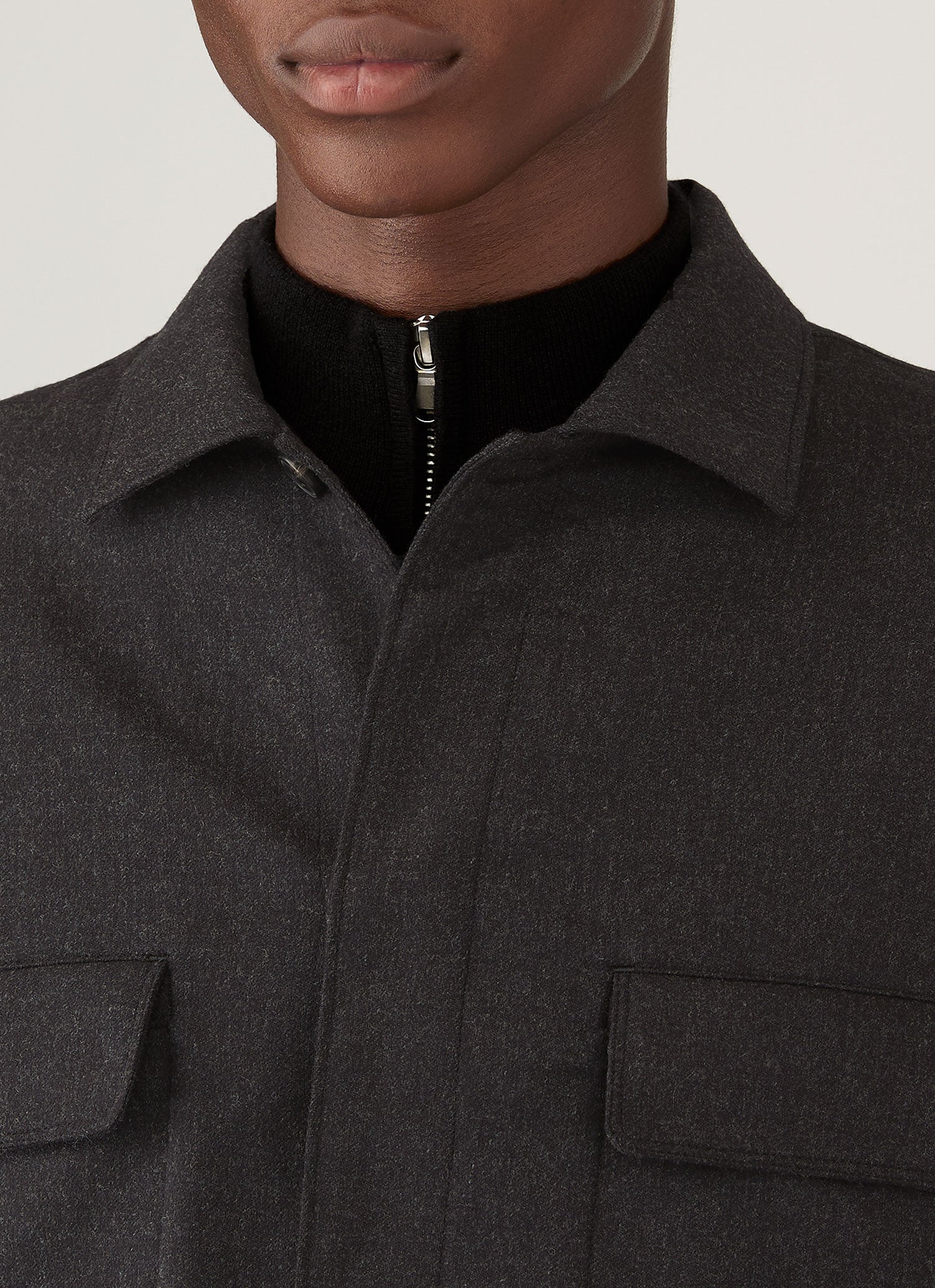 Men's Wool Cashmere Flannel Overshirt in Charcoal Melange | Sunspel