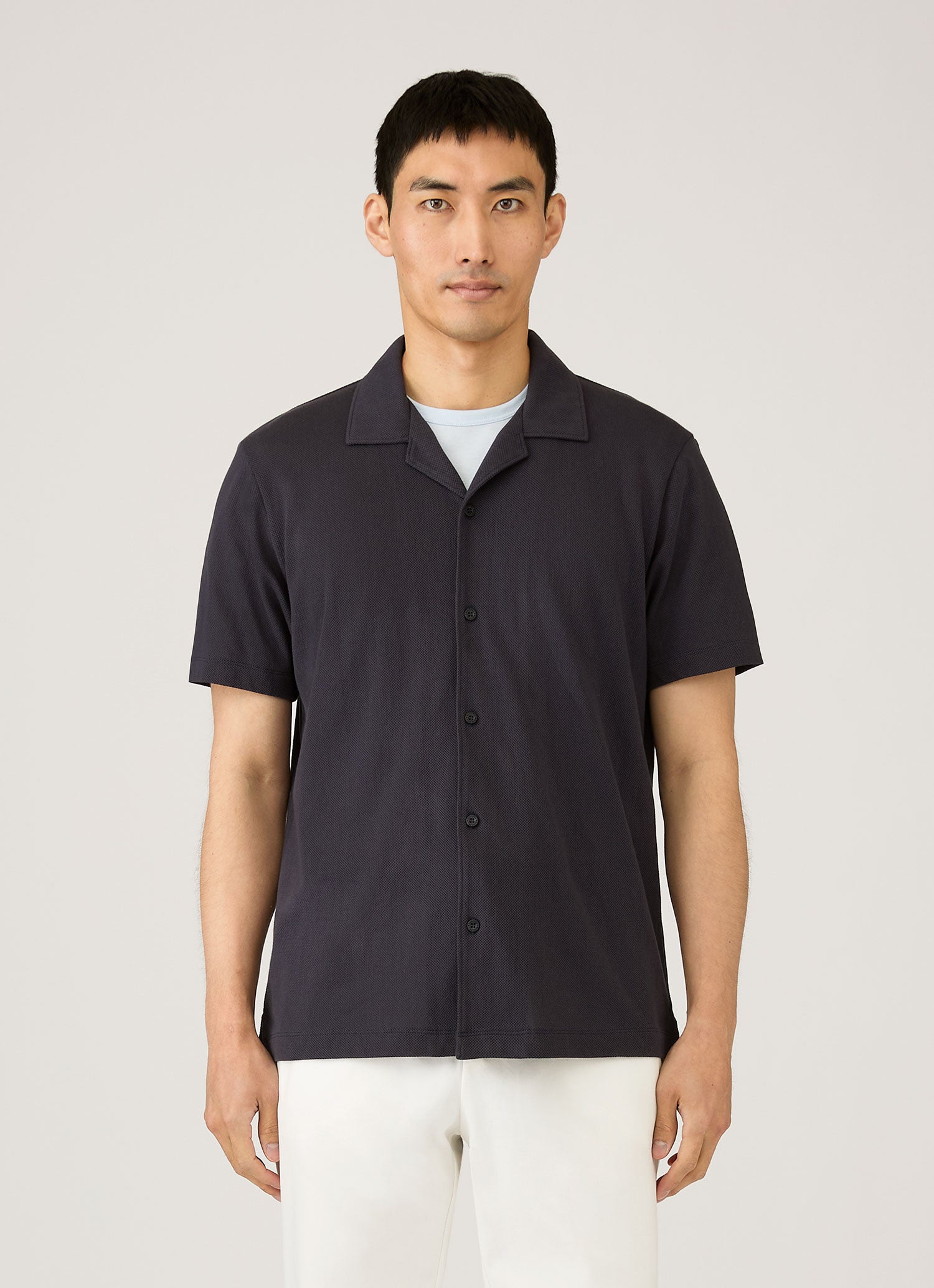 Men's Riviera Camp Collar Shirt in Navy | Sunspel
