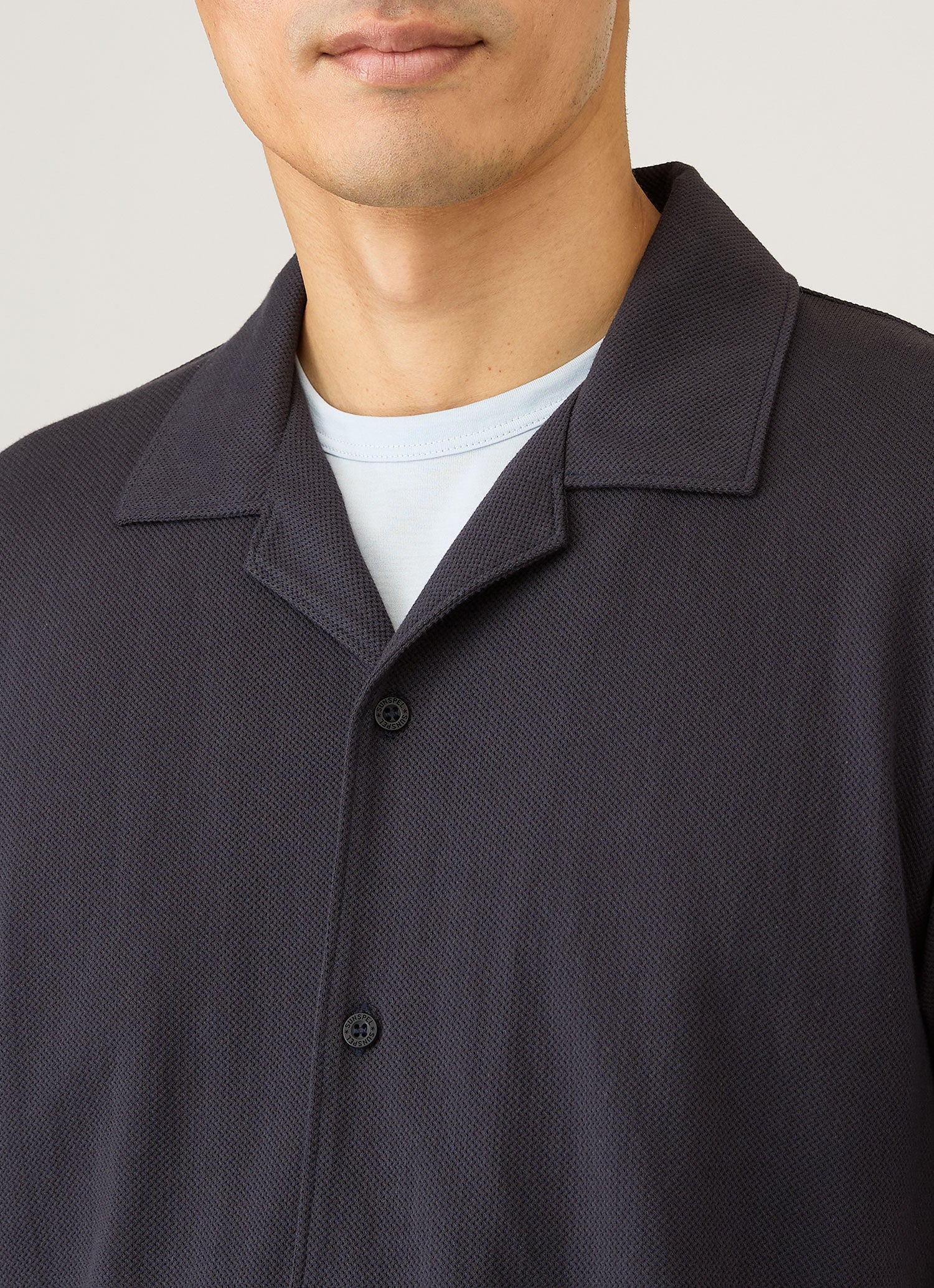 Men's Riviera Camp Collar Shirt in Navy | Sunspel