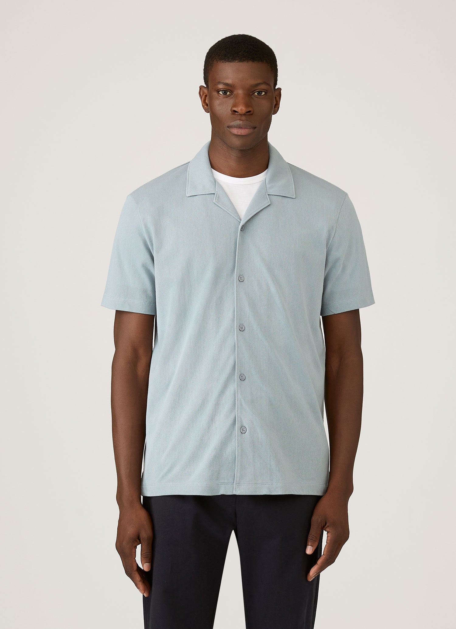 Men's Riviera Camp Collar Shirt in Stone Blue | Sunspel