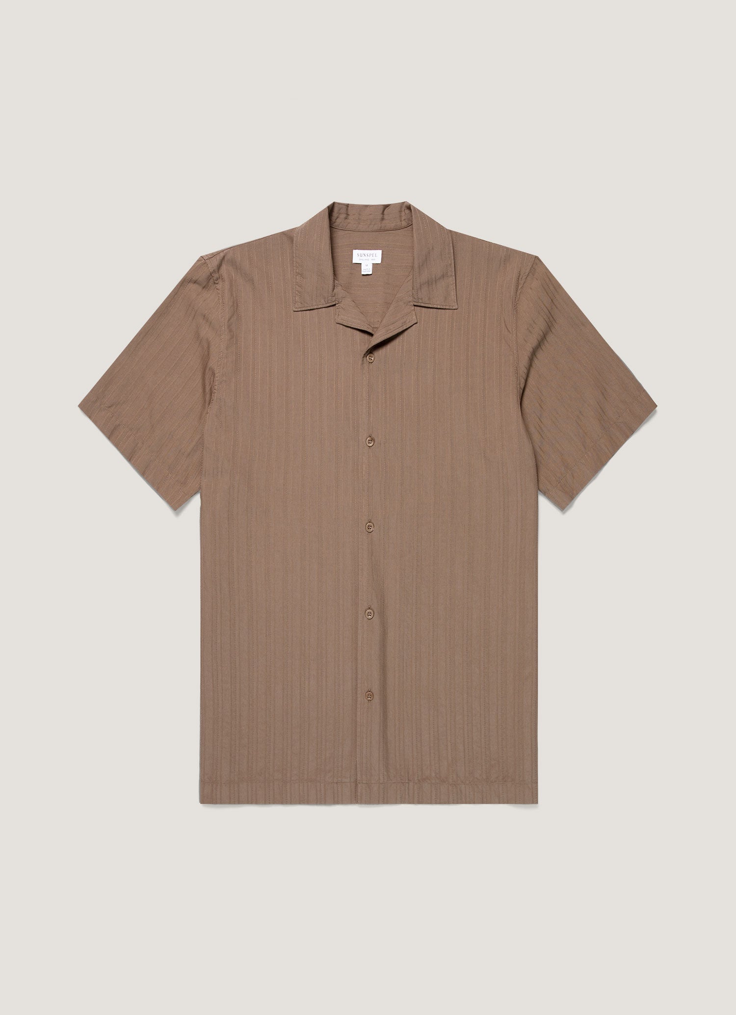 トップス TELOPLAN Gaspar Layered Collar Shirts Men's Textured Stripe Camp Collar Shirt in Dark Cedar | Sunspel